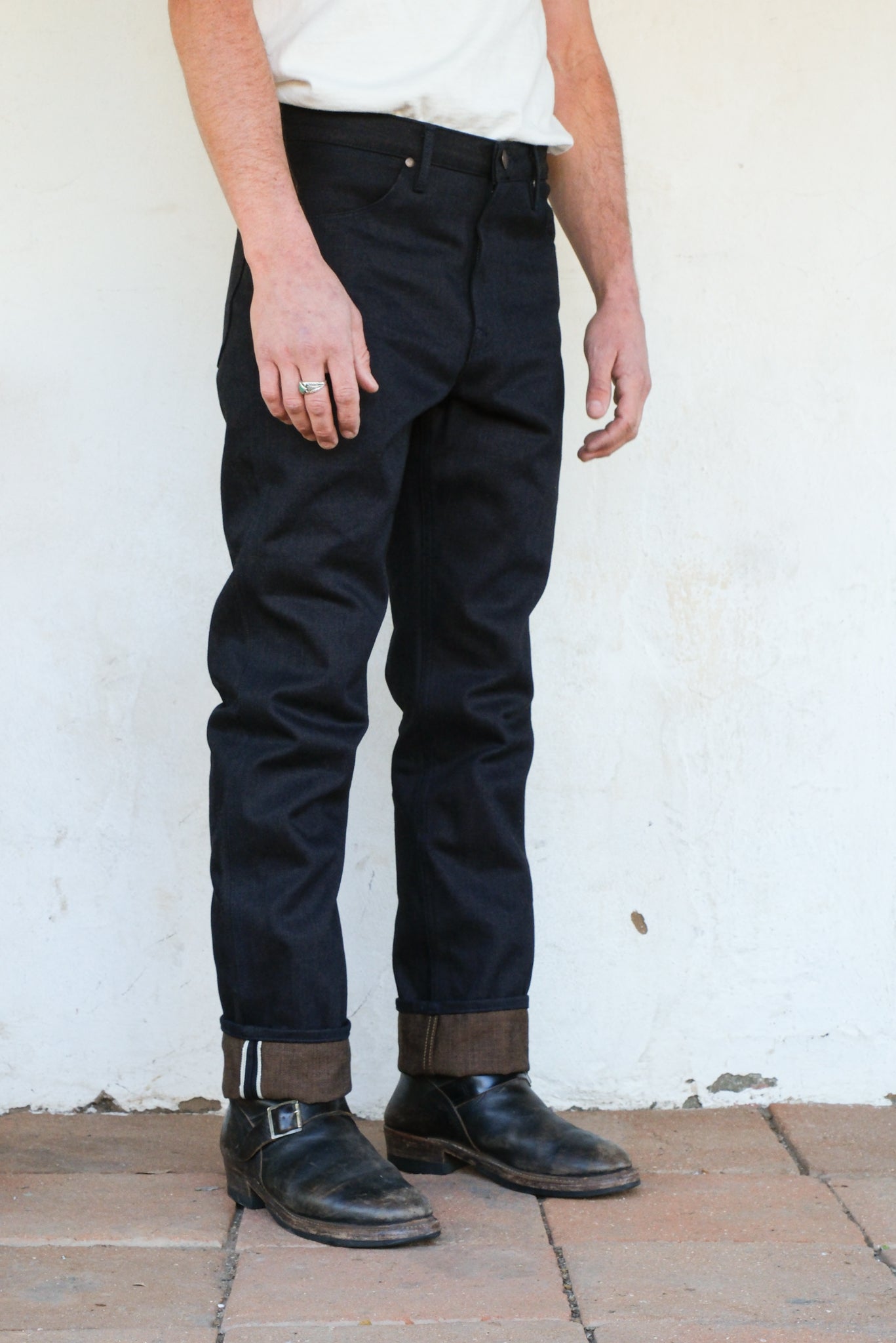 WILKES WESTERN 16 OUNCE INDIGO BROWN DENIM