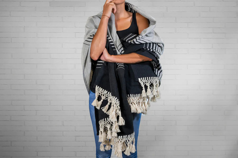 Mexican Handloomed Blanket - Black/Grey