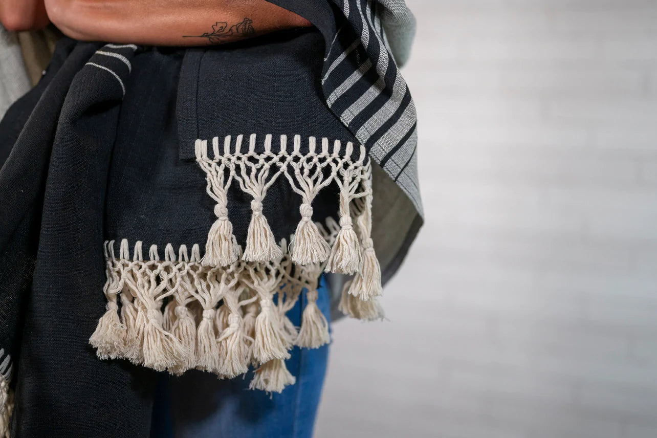 Mexican Handloomed Blanket - Black/Grey