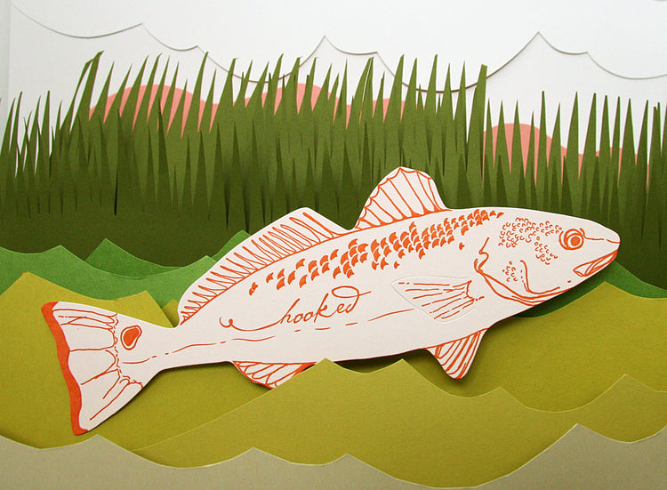 letterpress Hooked Fish die cut card