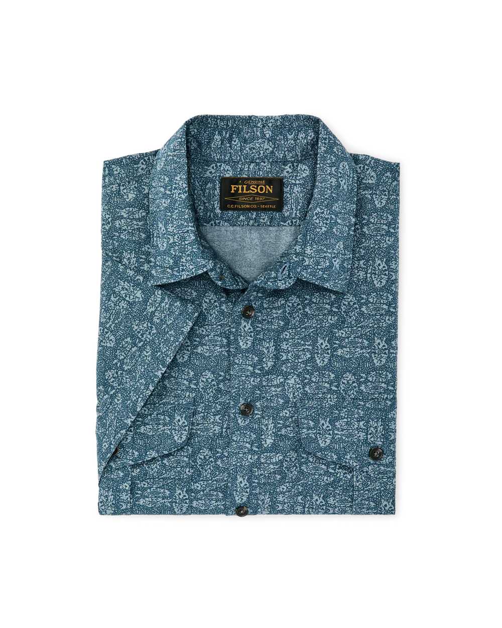 Washed Short Sleeve Feather Cloth Shirt - Blue Print
