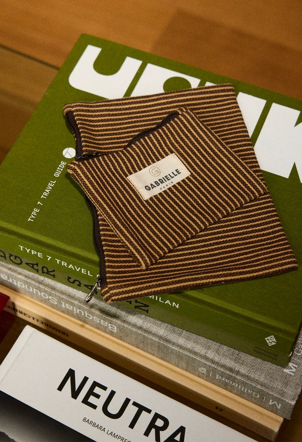 Small Cotton Pouch Coffee Stripes