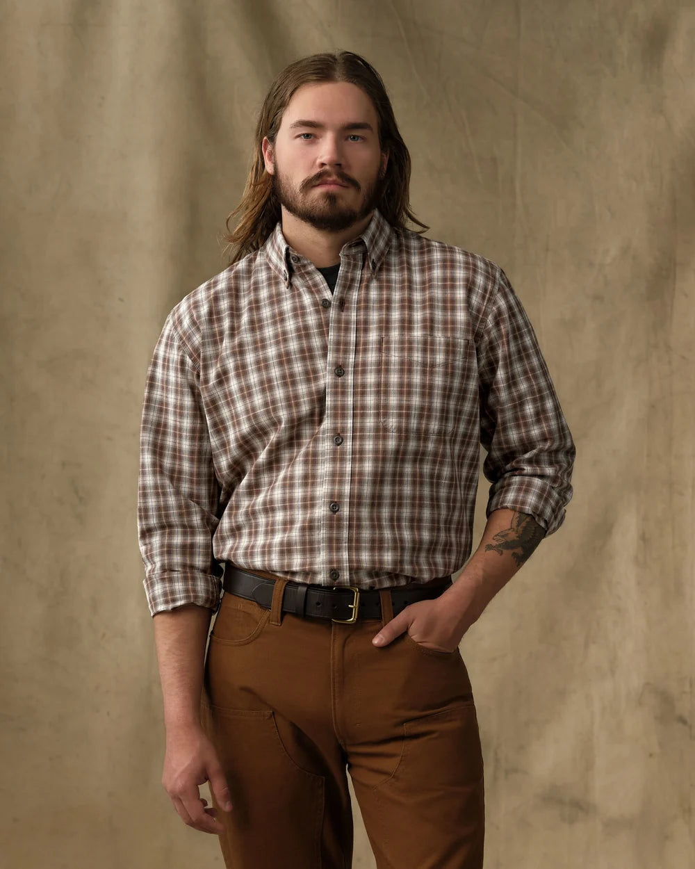 Chambray Button-Down Shirt -Cascade Plaid