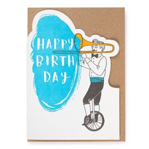 Happy Birthday Trombone Cutout Greeting Card