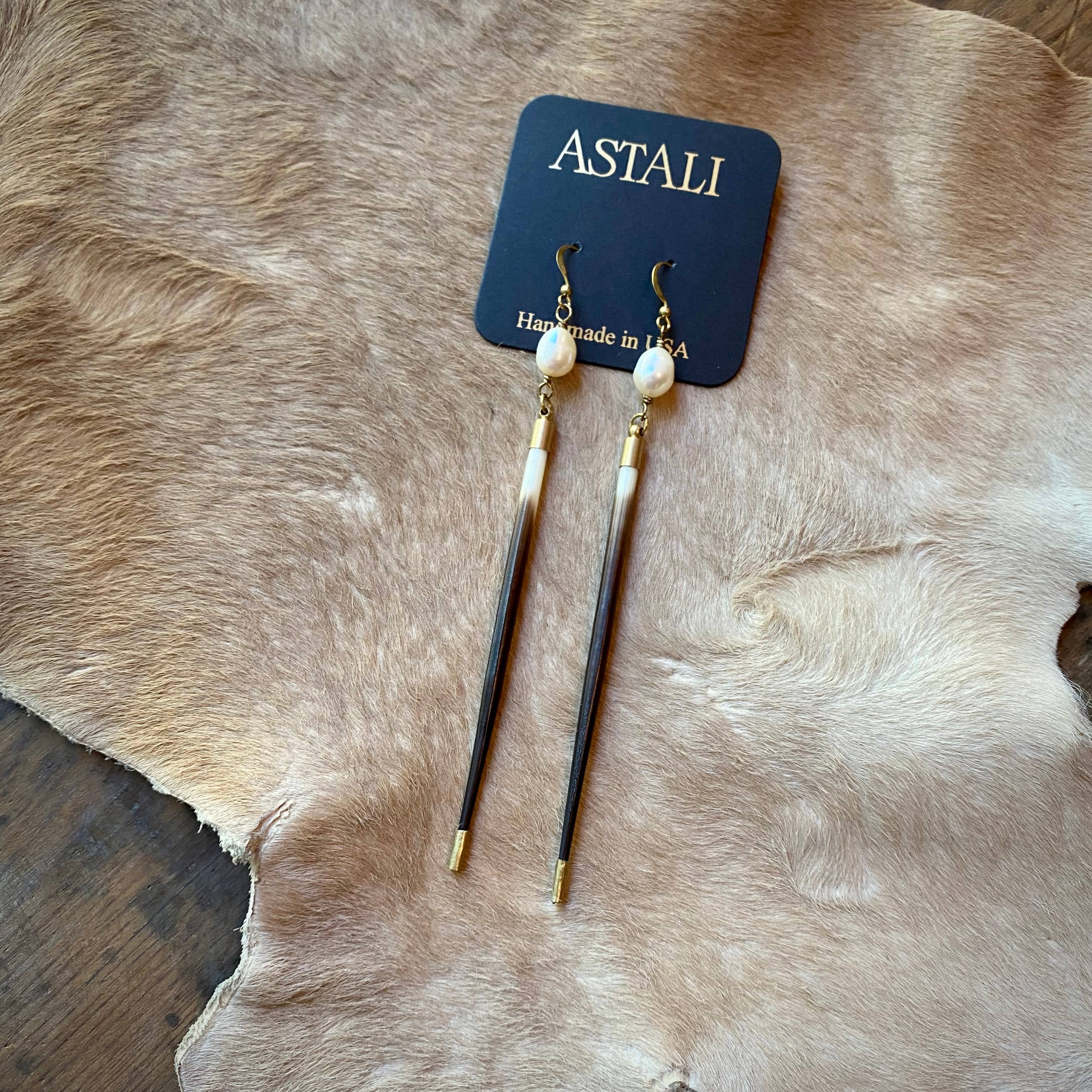 Porcupine Quill & Pearl Earrings, Freshwater Pearls & Quills: Pearl