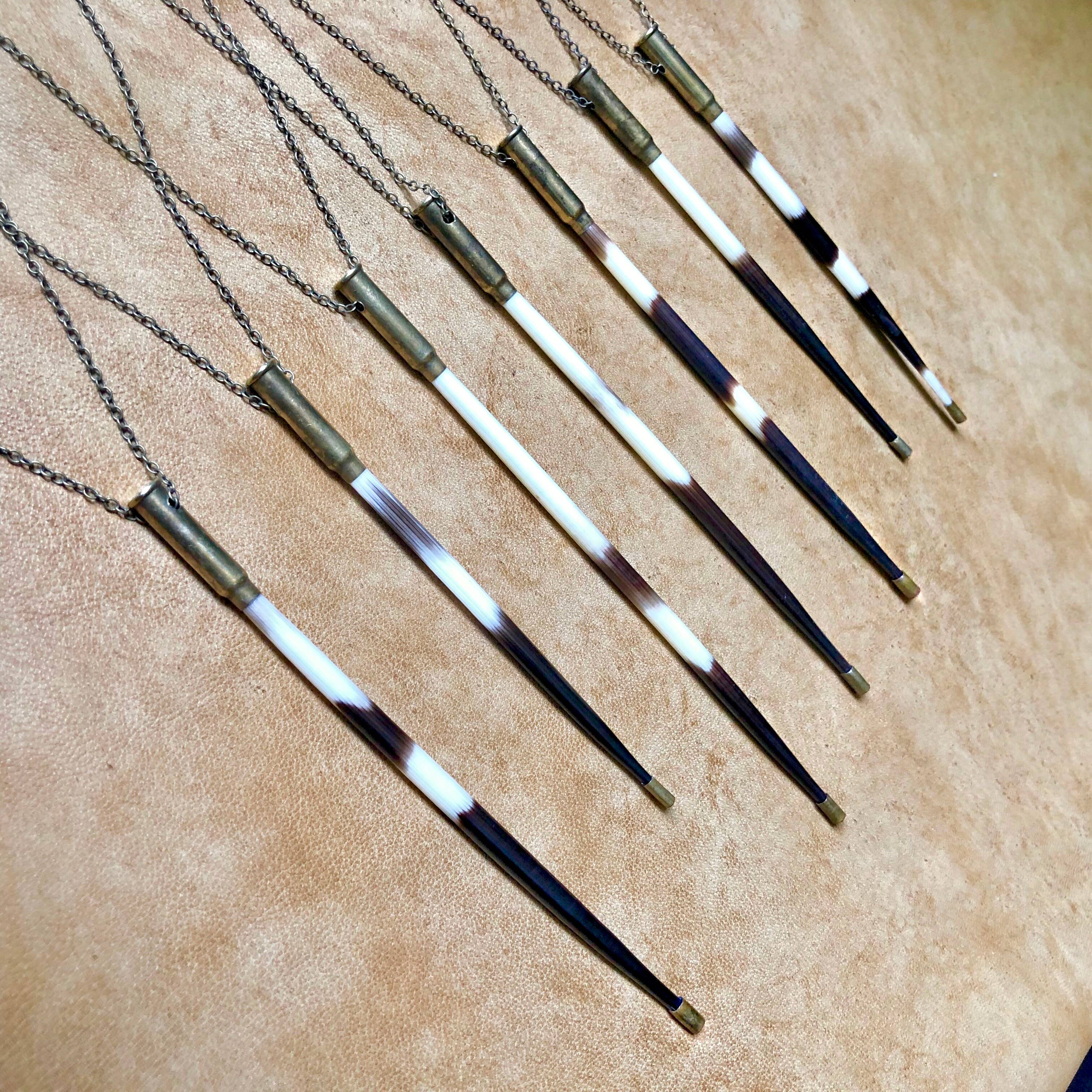 Porcupine Quill In Bullet Necklace, Black/Brown & Ivory