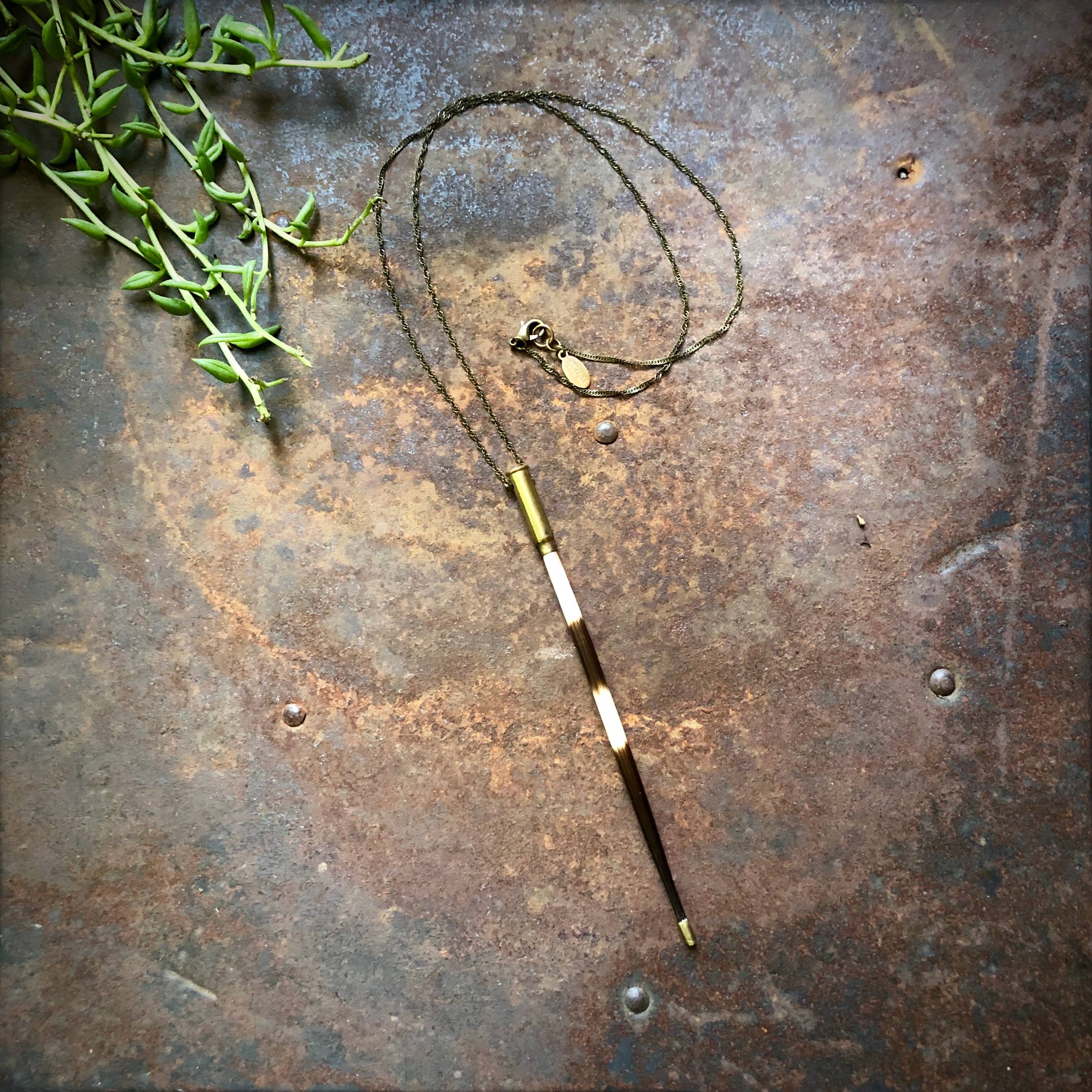 Porcupine Quill In Bullet Necklace, Black/Brown & Ivory