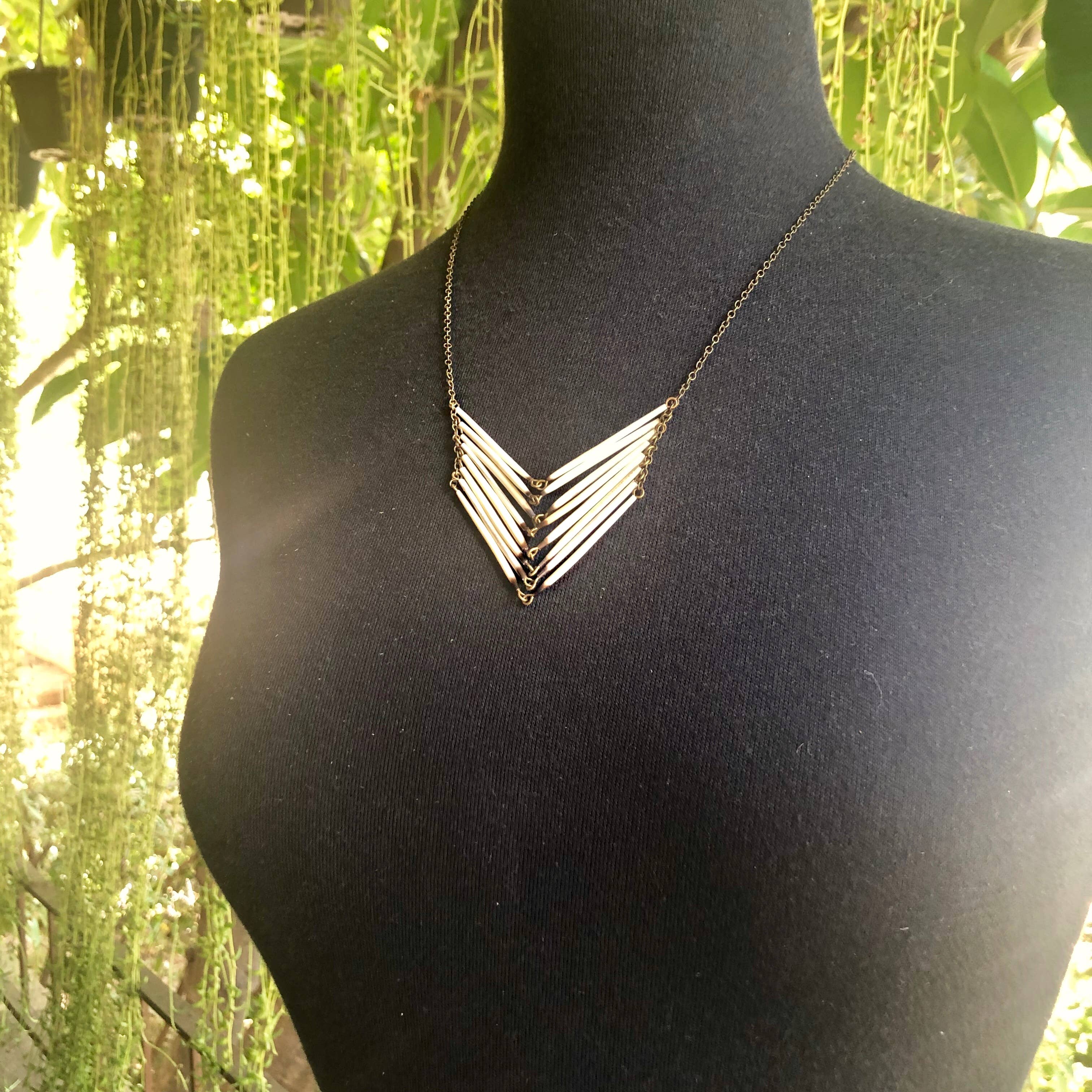 Porcupine Quill Chevron Necklace, Black/Brown & Ivory/White