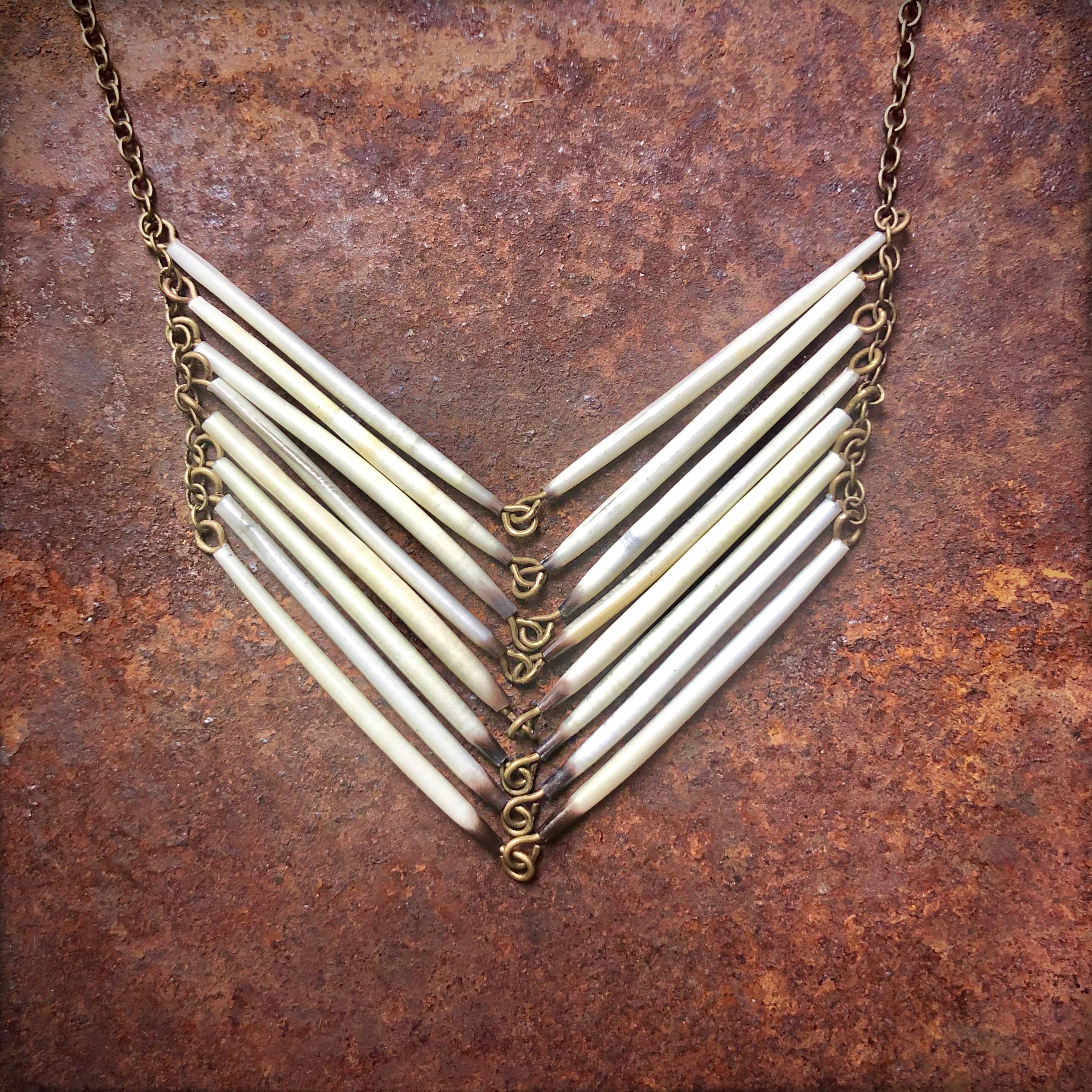 Porcupine Quill Chevron Necklace, Black/Brown & Ivory/White