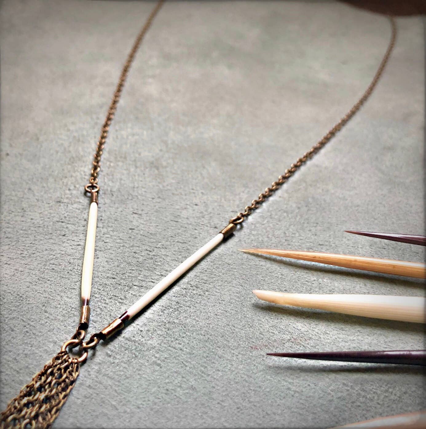 Porcupine Quill Fringe Necklace, Black/Brown & Ivory/White