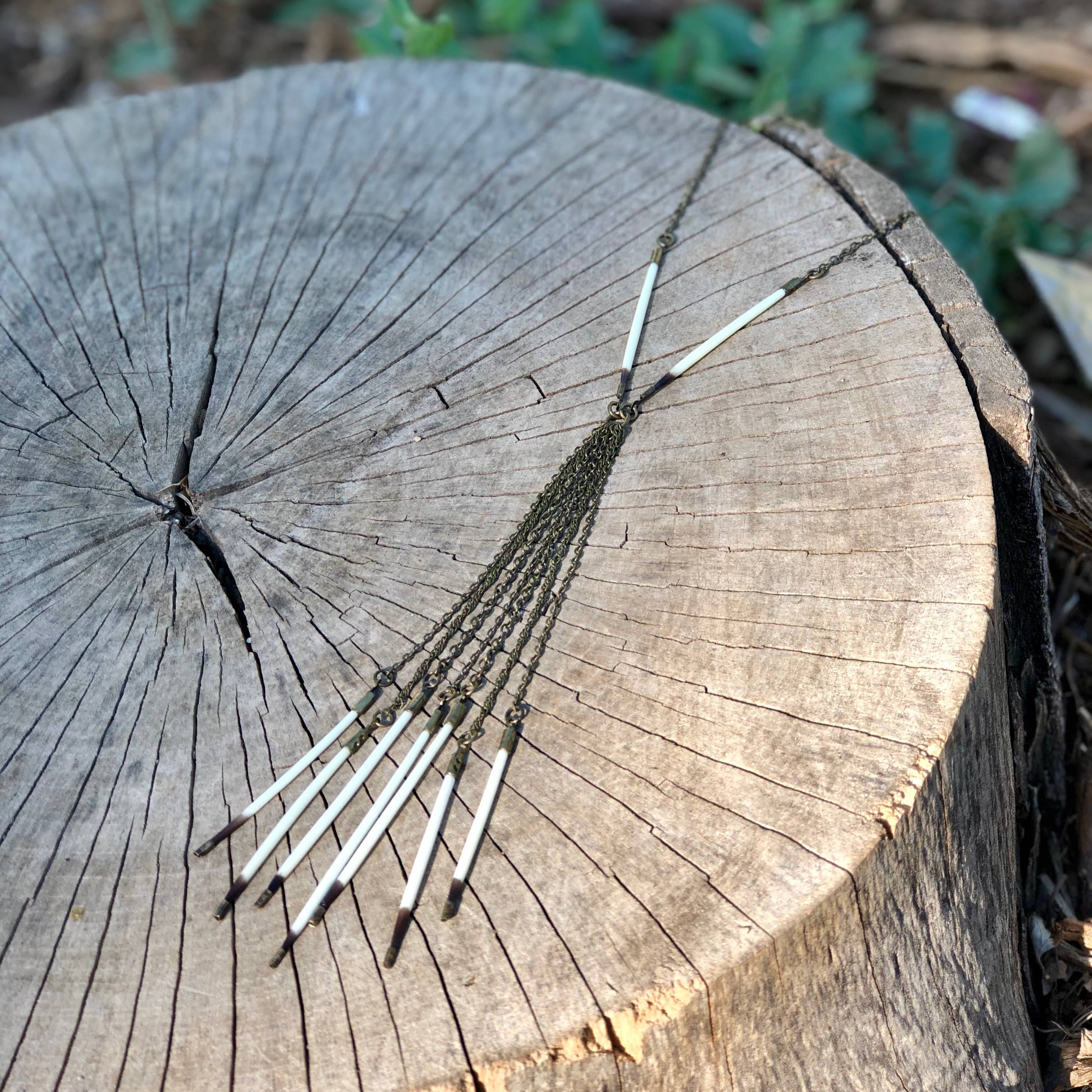 Porcupine Quill Fringe Necklace, Black/Brown & Ivory/White