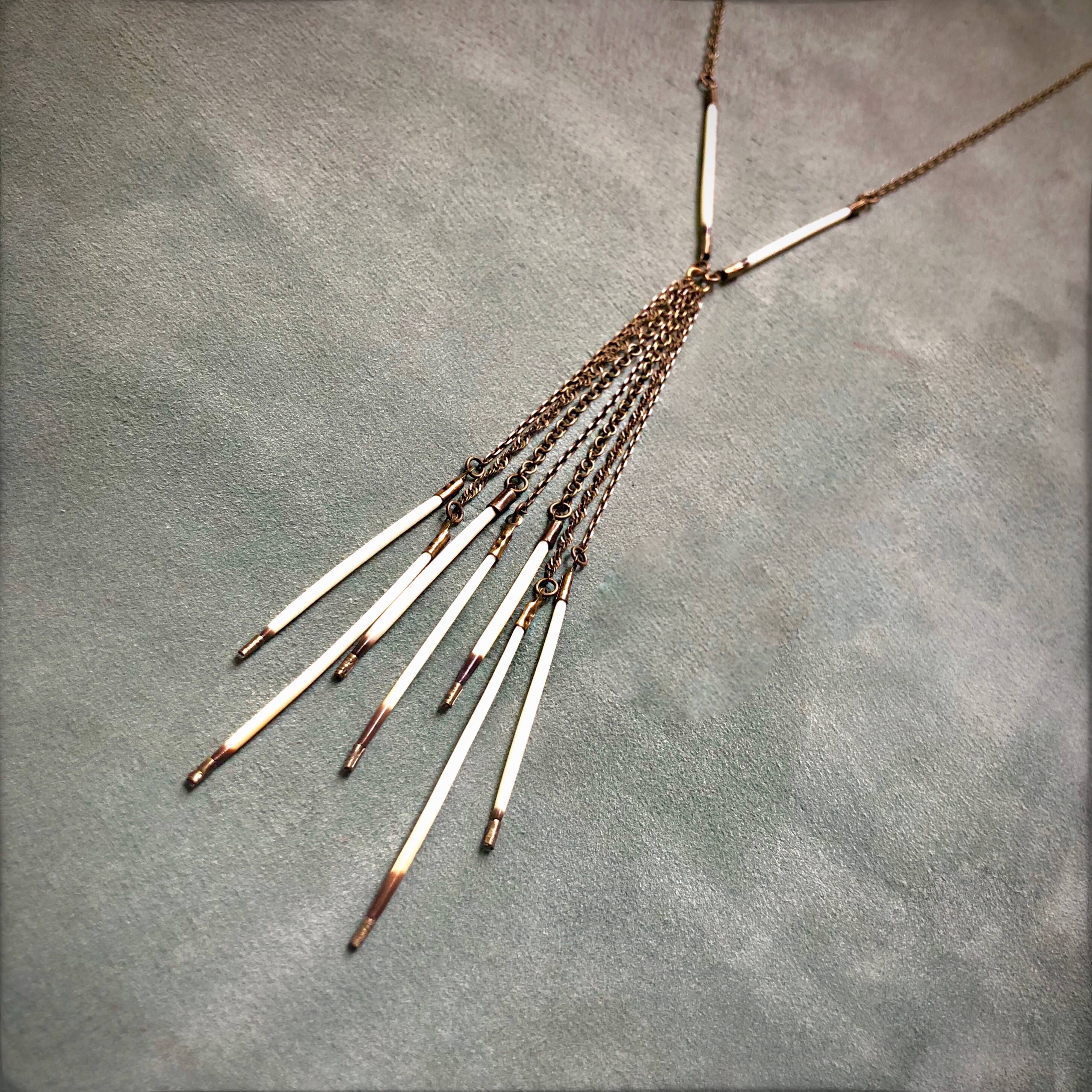 Porcupine Quill Fringe Necklace, Black/Brown & Ivory/White