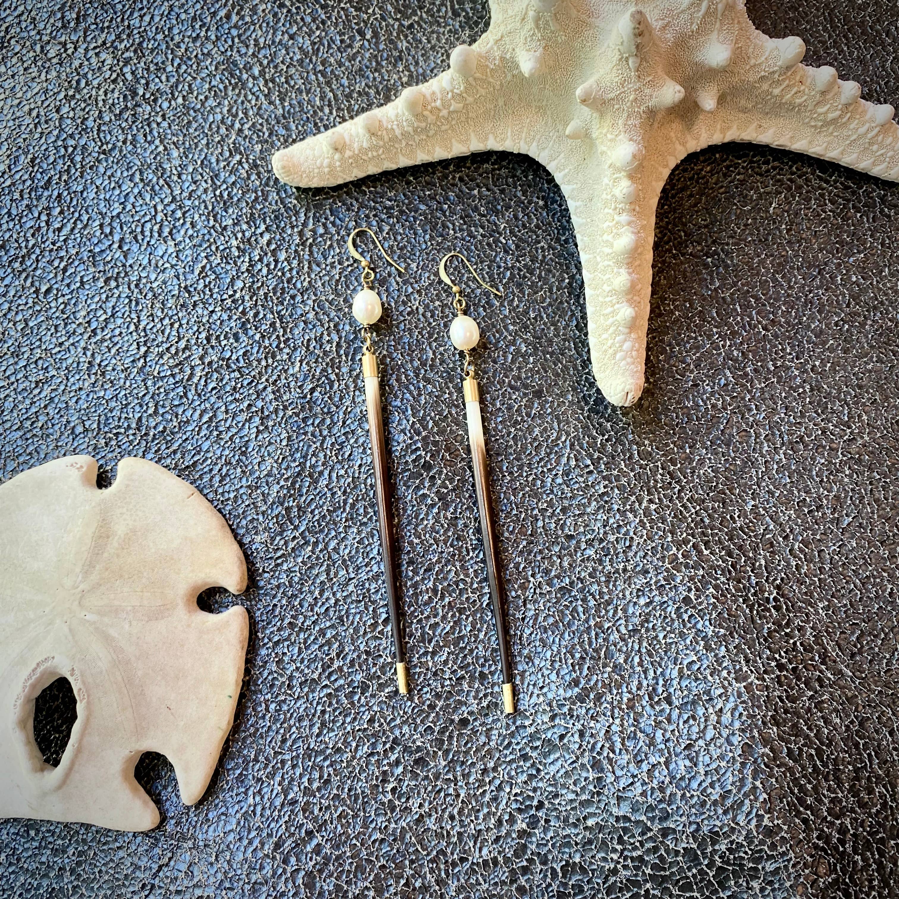 Porcupine Quill & Pearl Earrings, Freshwater Pearls & Quills: Pearl