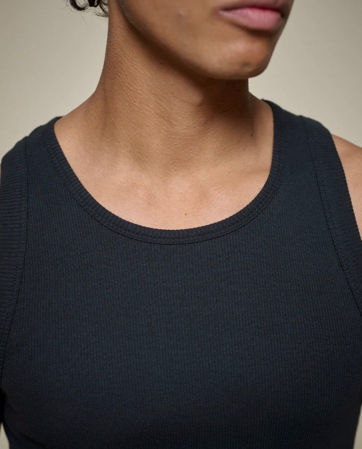 Iconic Ribbed Cotton Tank Top - Deep Black