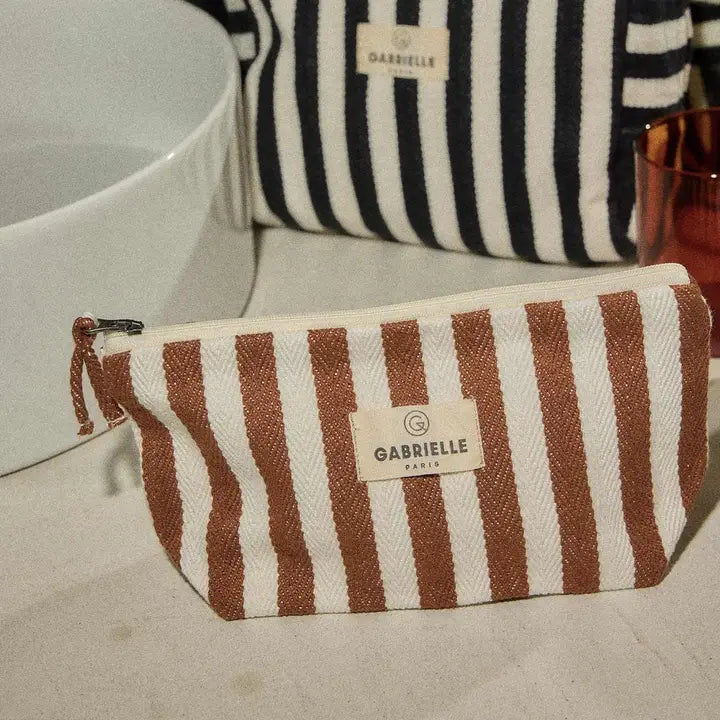 Moka Stripes Cotton Beauty Pouch
