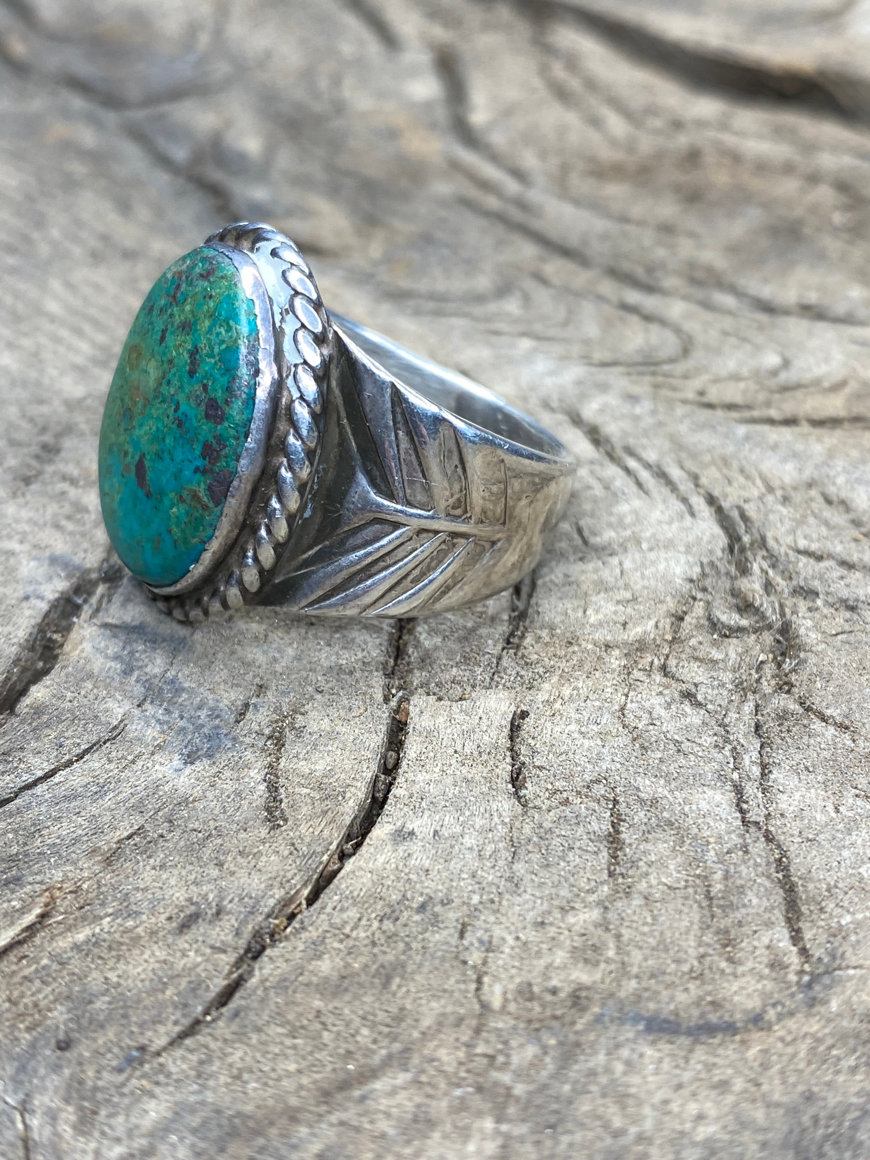 Vintage Chrysocolla Silver Men's Ring - Size 13