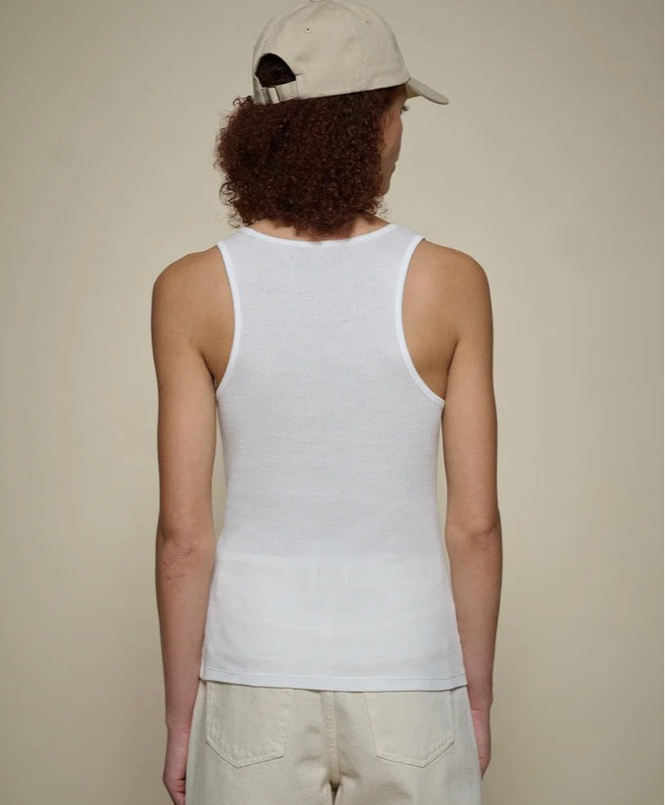 Fine Ribbed Cotton Women's Singlet - White