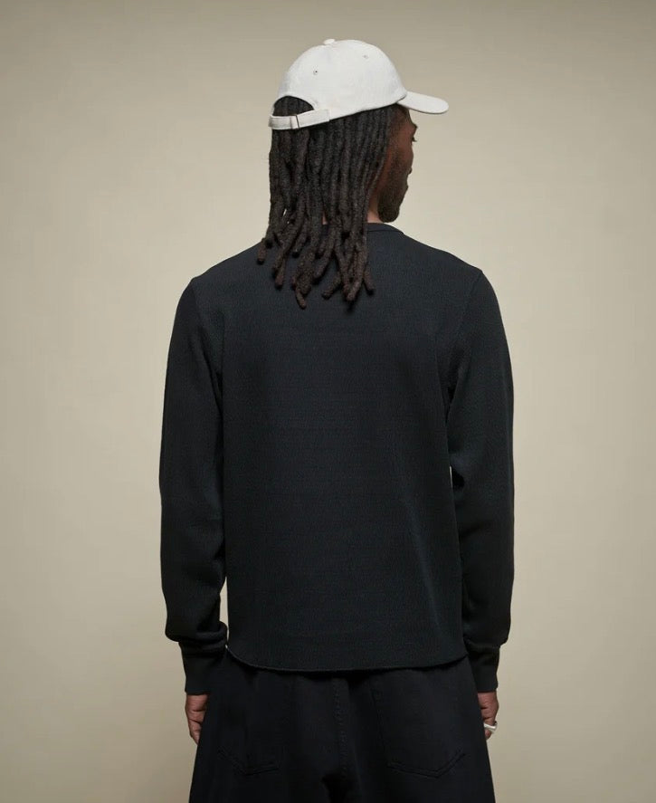Diamond-Patterned Cotton Thermal Long Sleeve - Deep Black