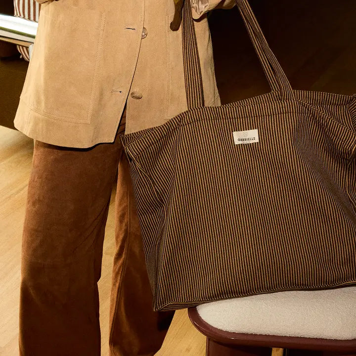 Cotton Weekend Bag Coffee Stripes