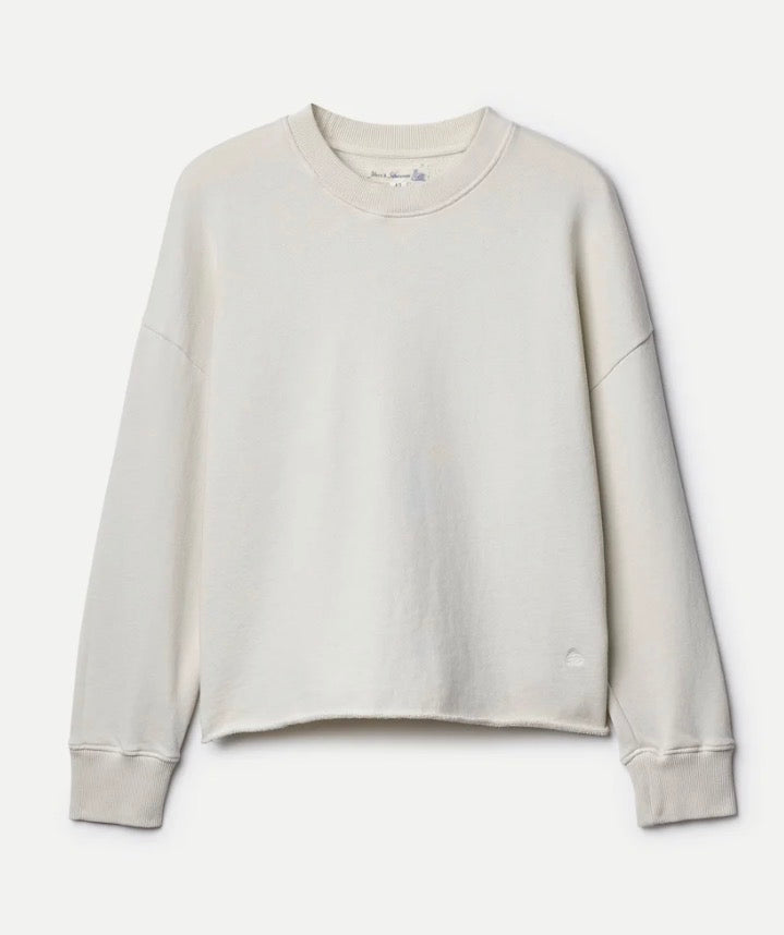 Retro Fleece Sweatshirt With Open Edge On Hem - Cashew