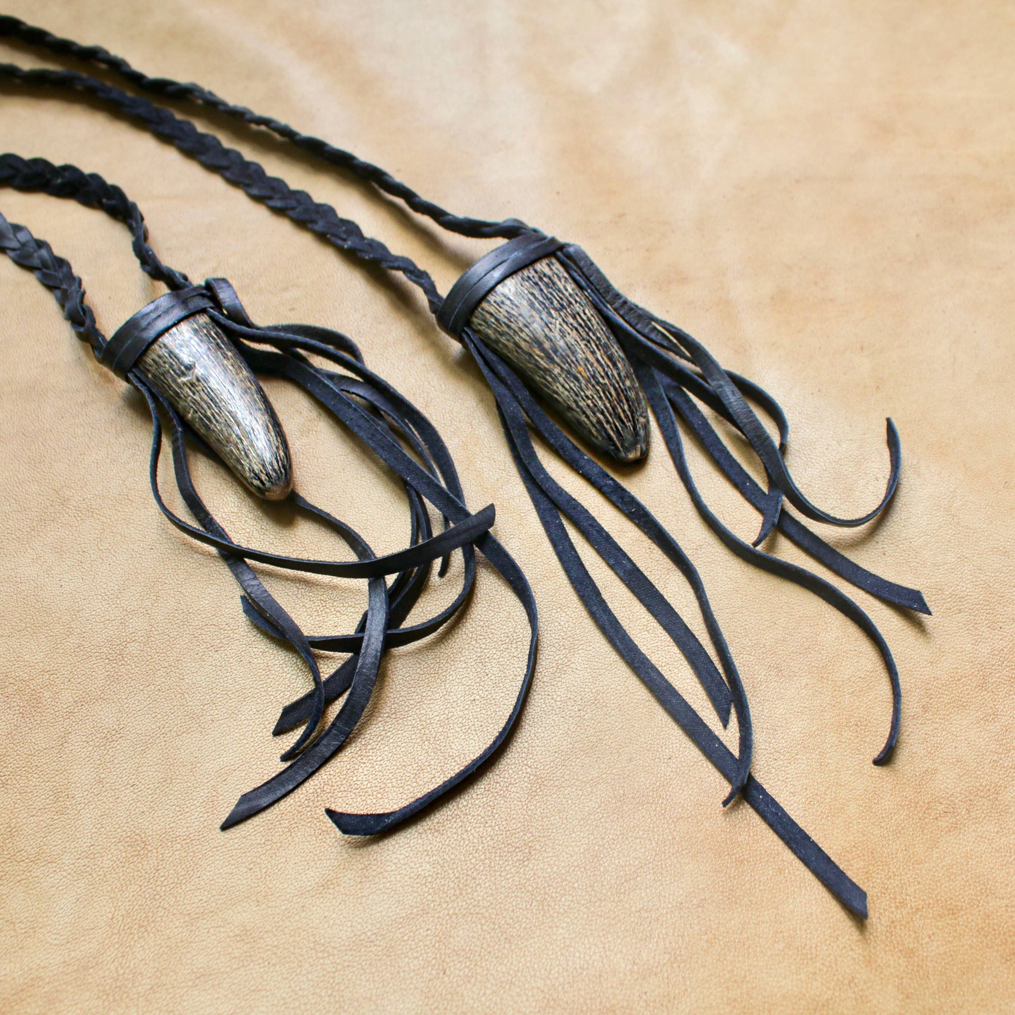 Buffalo Horn Necklace - Black, Real Horn, Braided Necklace
