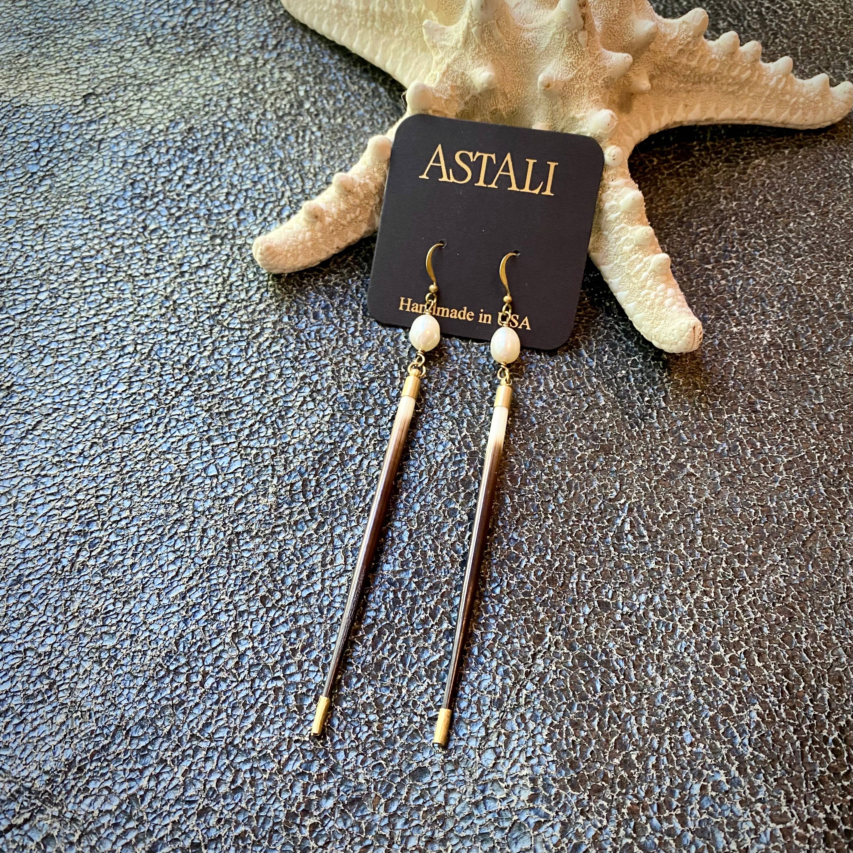 Porcupine Quill & Pearl Earrings, Freshwater Pearls & Quills: Pearl