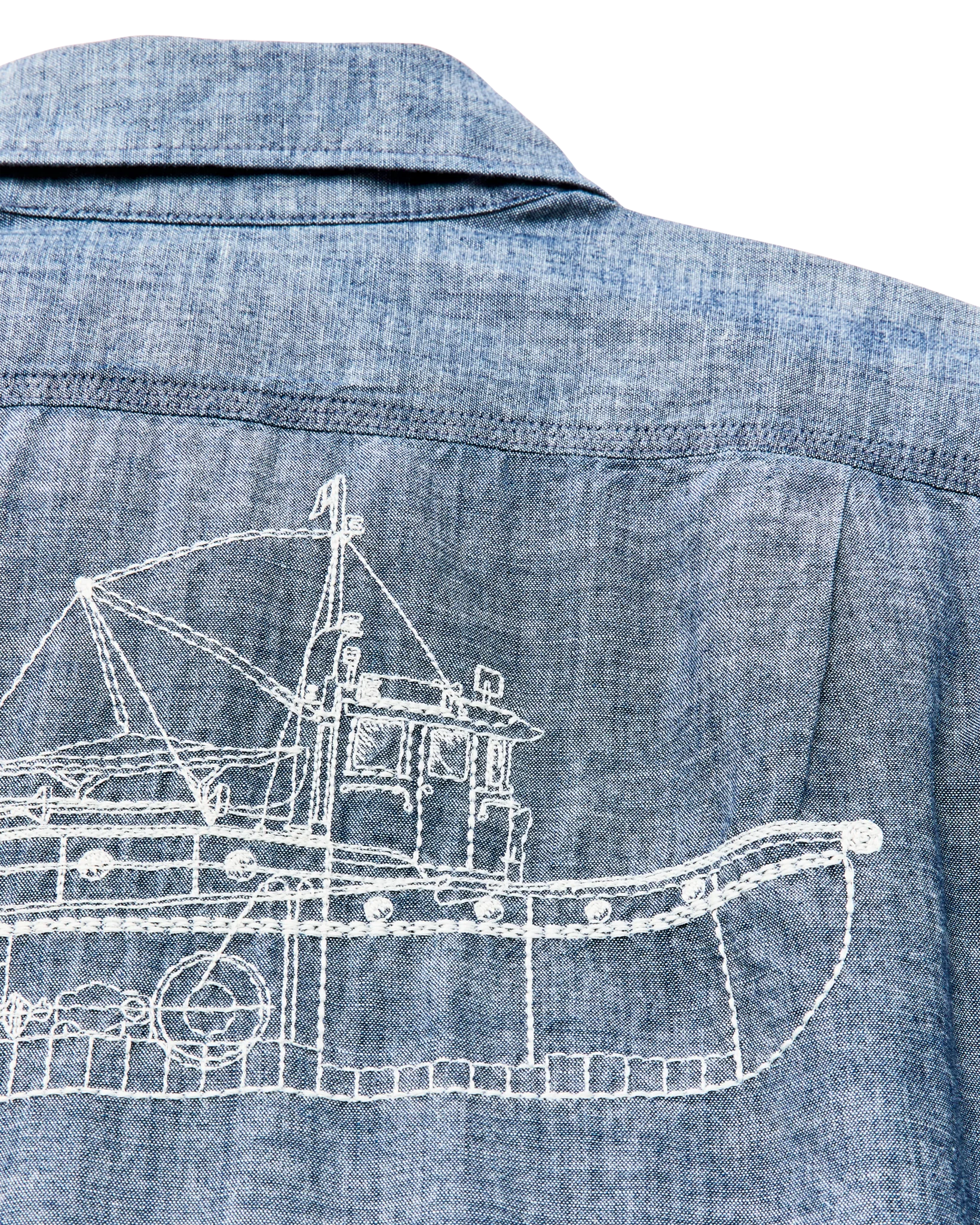 Short-sleeve Embroidered Chambray Shirt