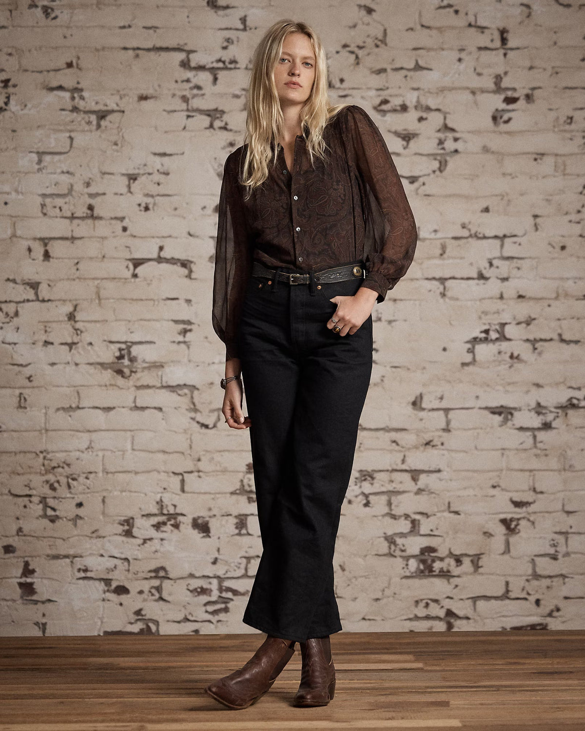 RRL Paisley Silk Tie-Back Blouse