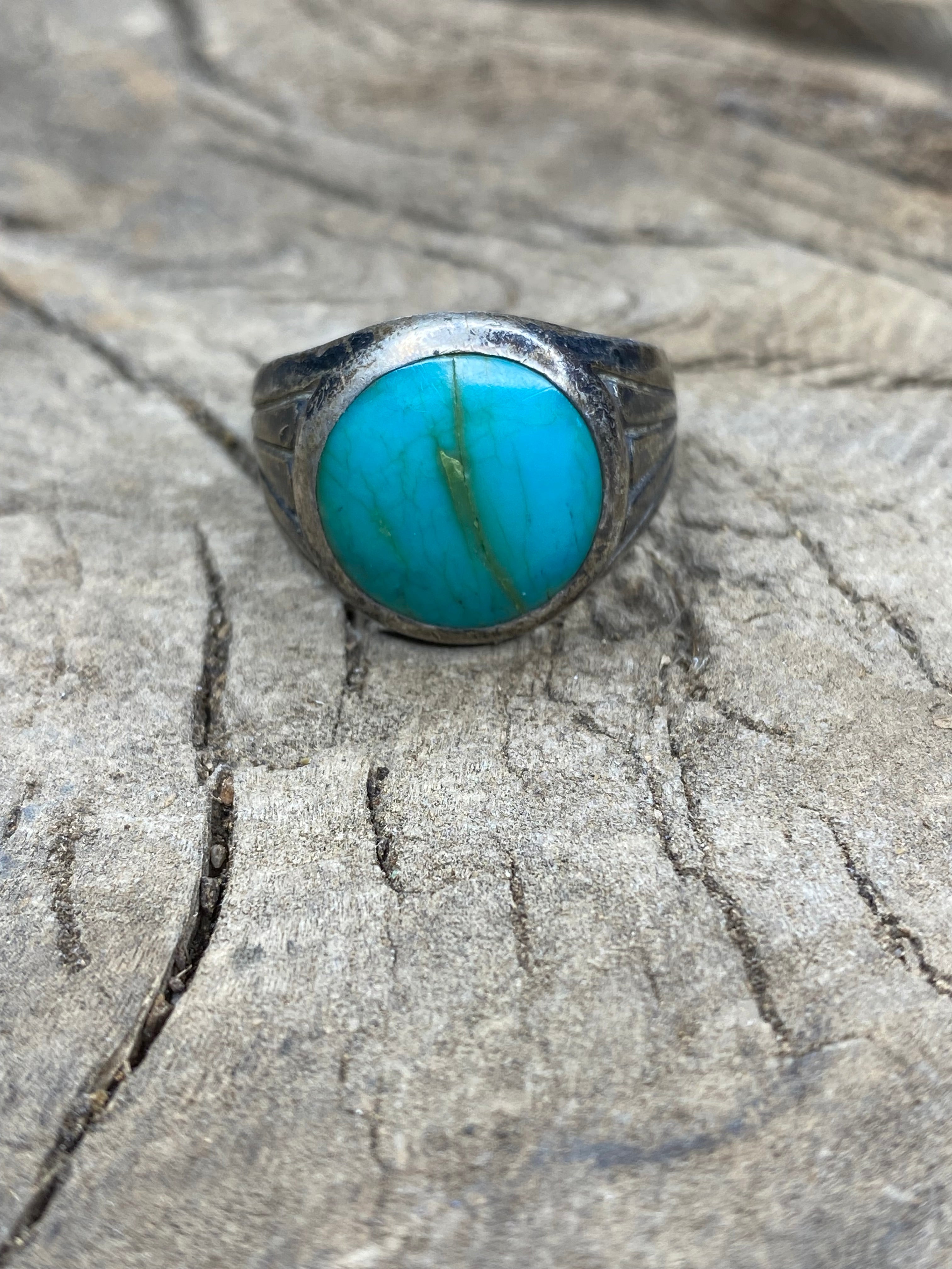 Vintage Turquoise Sterling Silver Men's Ring - Size 11