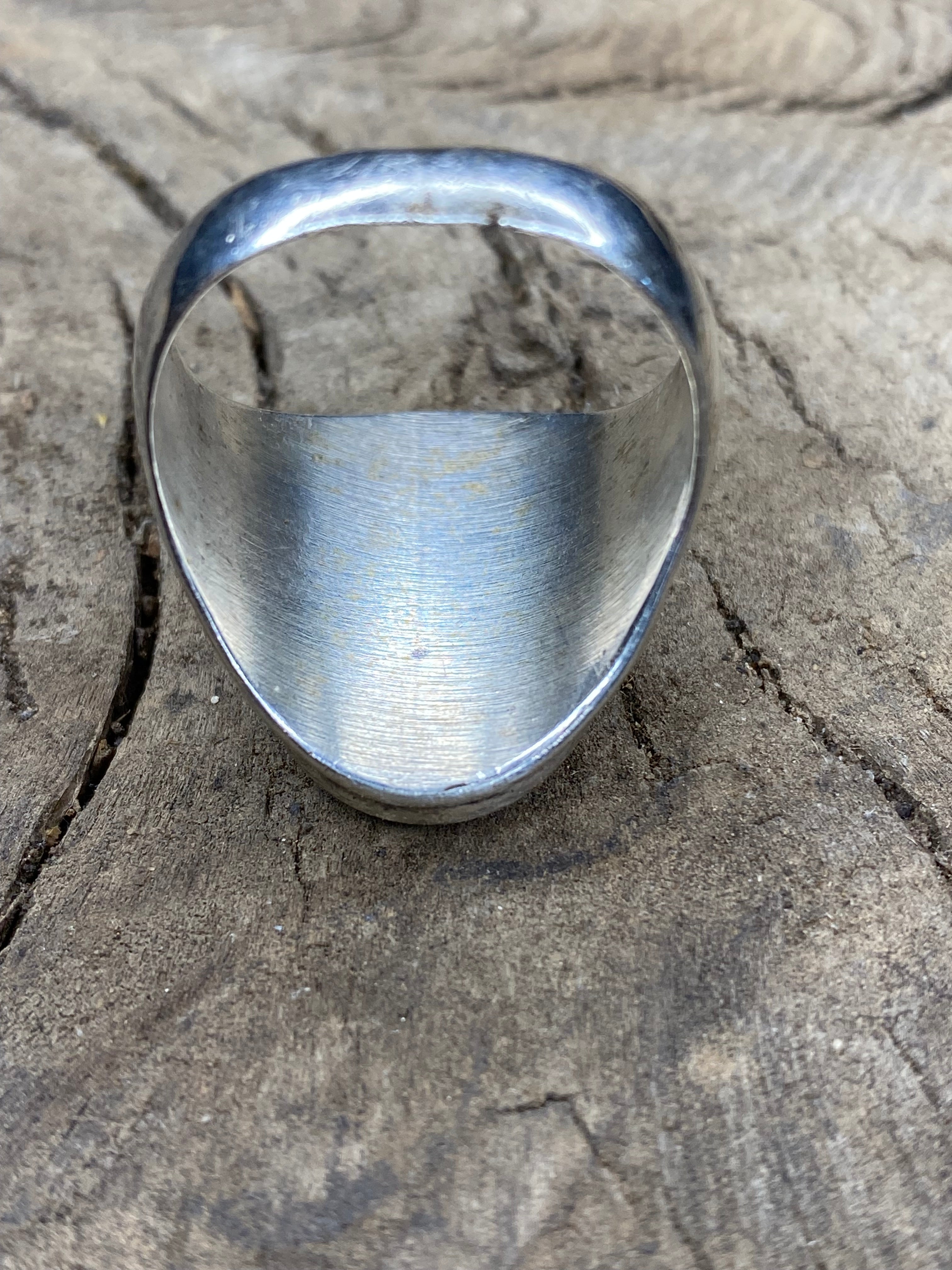 Vintage Turquoise and Mother of Pearl Inlay Hummingbird Silver Men's Ring - Size 11
