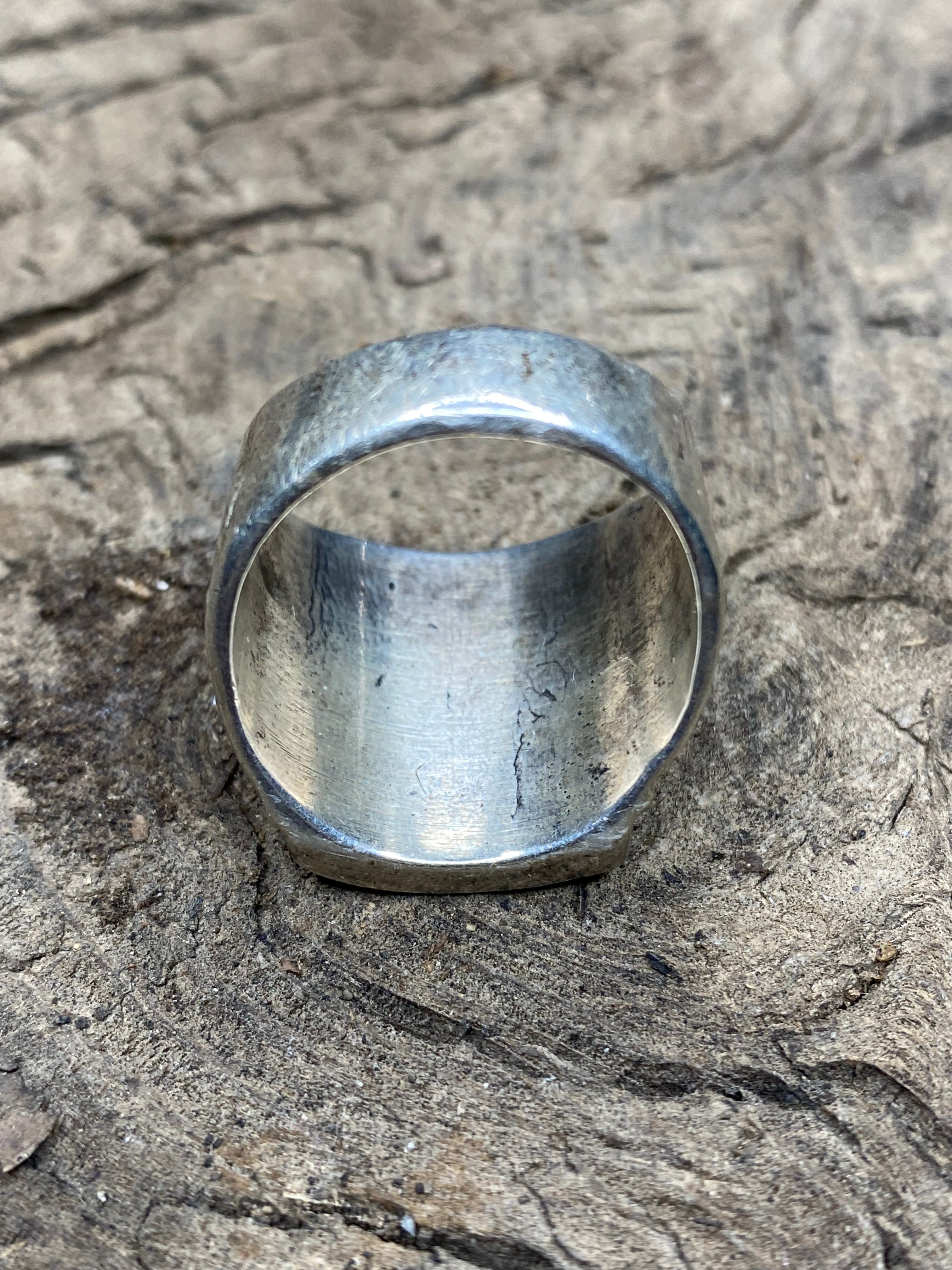 Vintage Turquoise Silver Inlay Men's Ring - Size 9.5