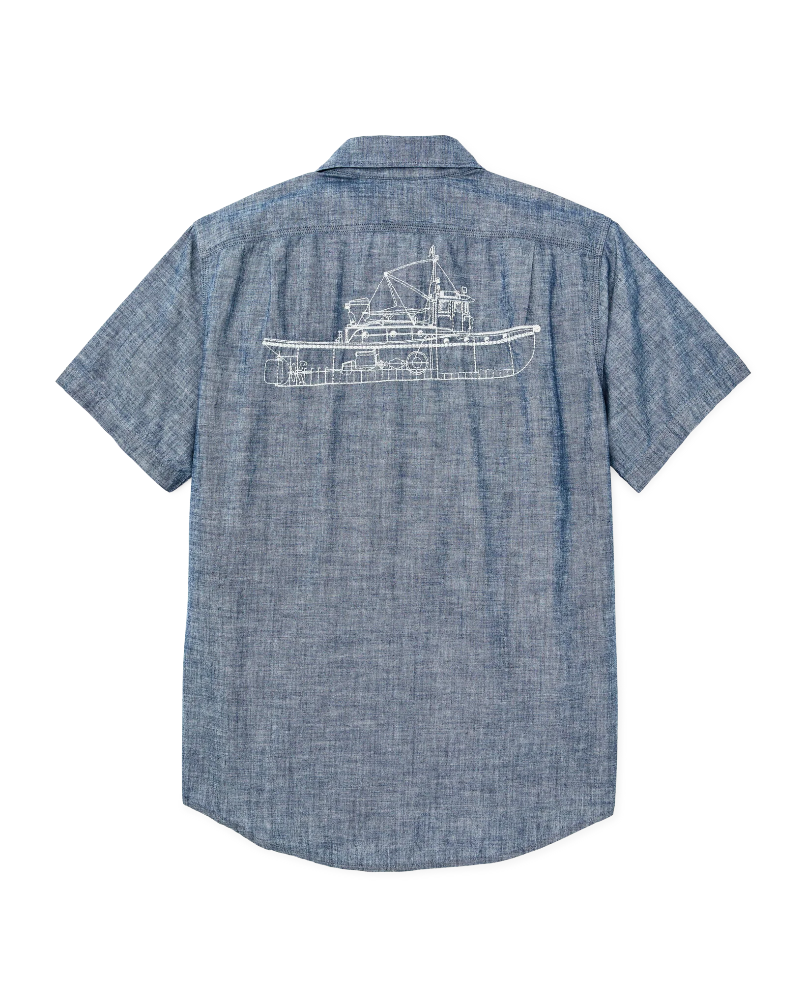 Short-sleeve Embroidered Chambray Shirt