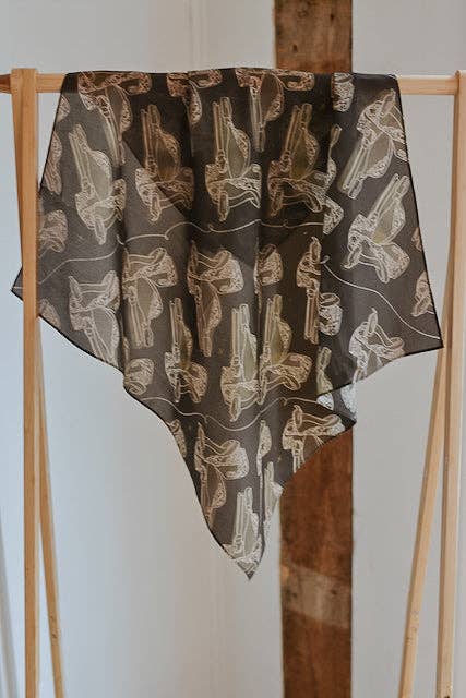 Western Saddle in Arena Brown Cowgirl Silk Scarf Wild Rag Ready-to-gift
