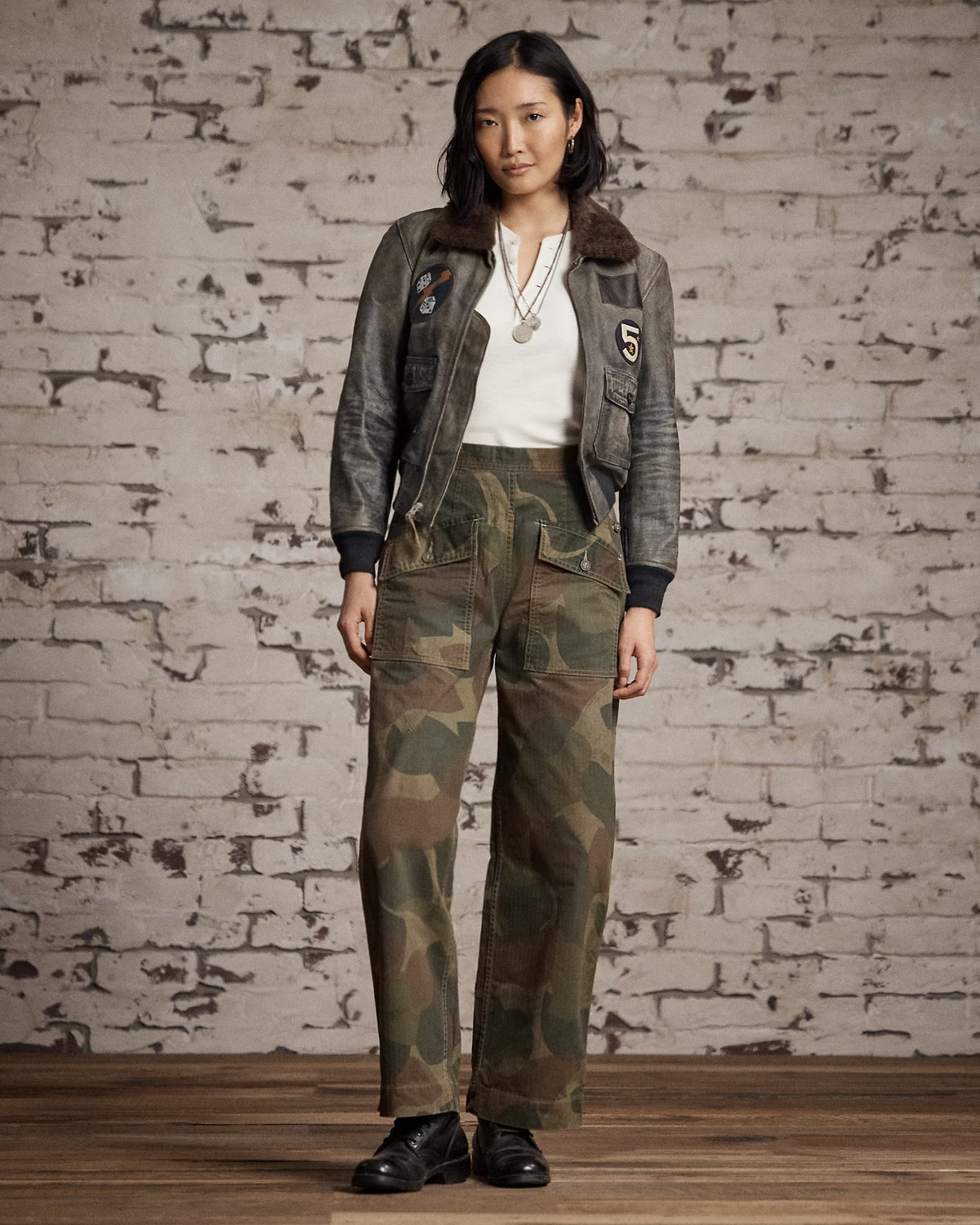 RRL Shearling-Collar Leather Flight Jacket