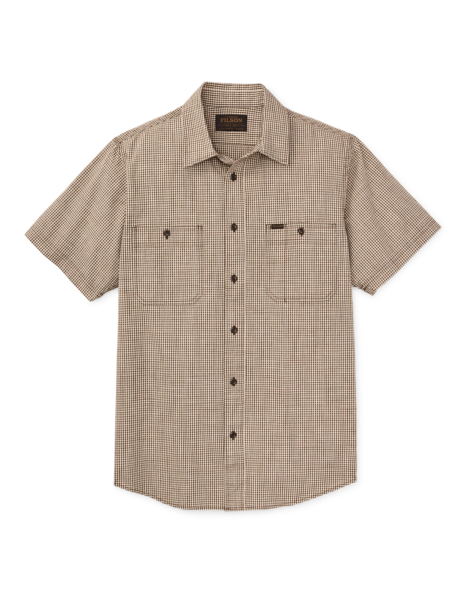 Short Sleeve Chambray Shirt - Coffee / Natural Plaid