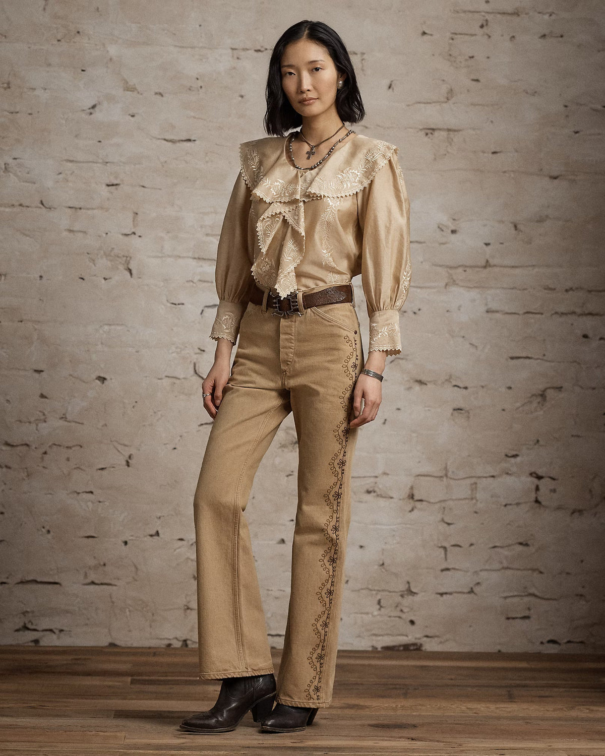 RRL Embroidered Cotton-Silk Blouse