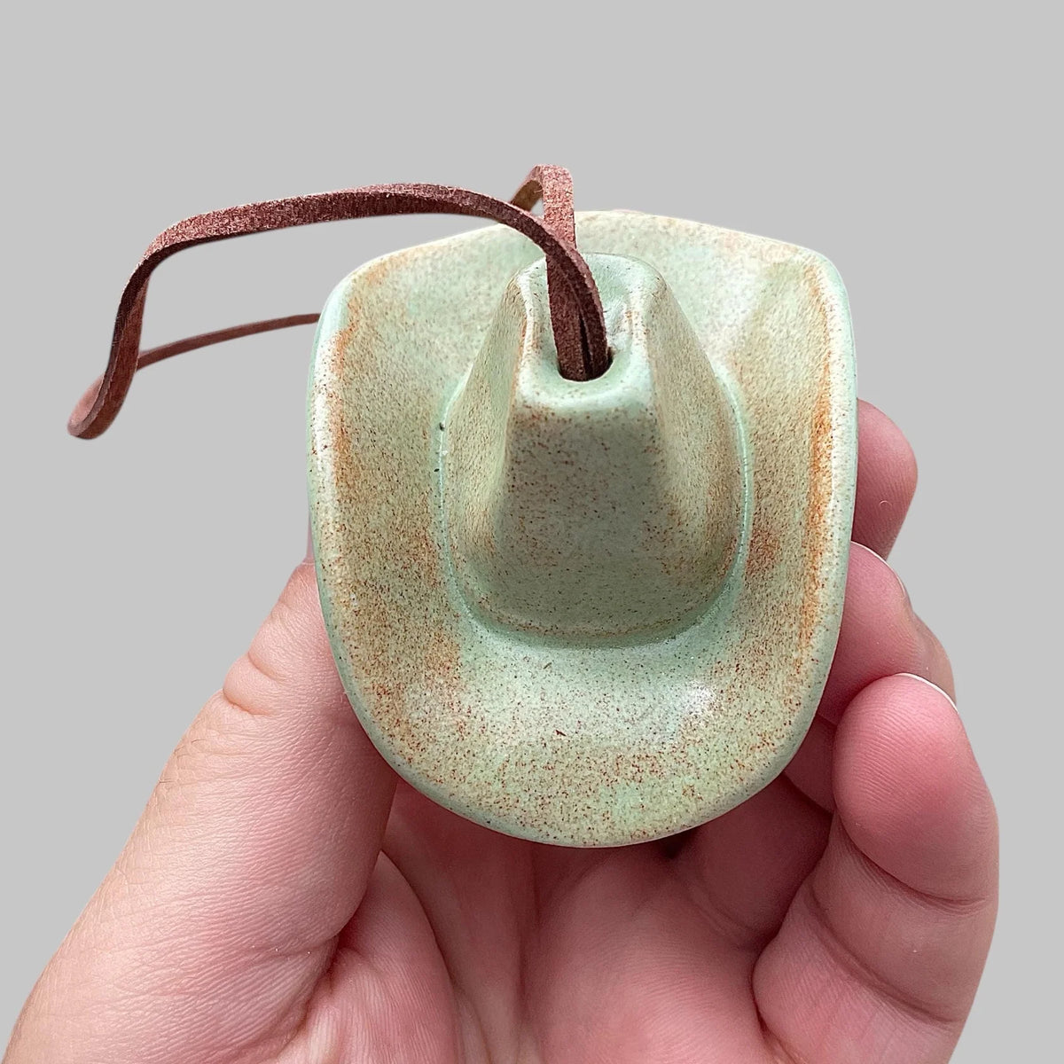 Small Ceramic Cowboy Hat Ornament with Vegan Leather Cord