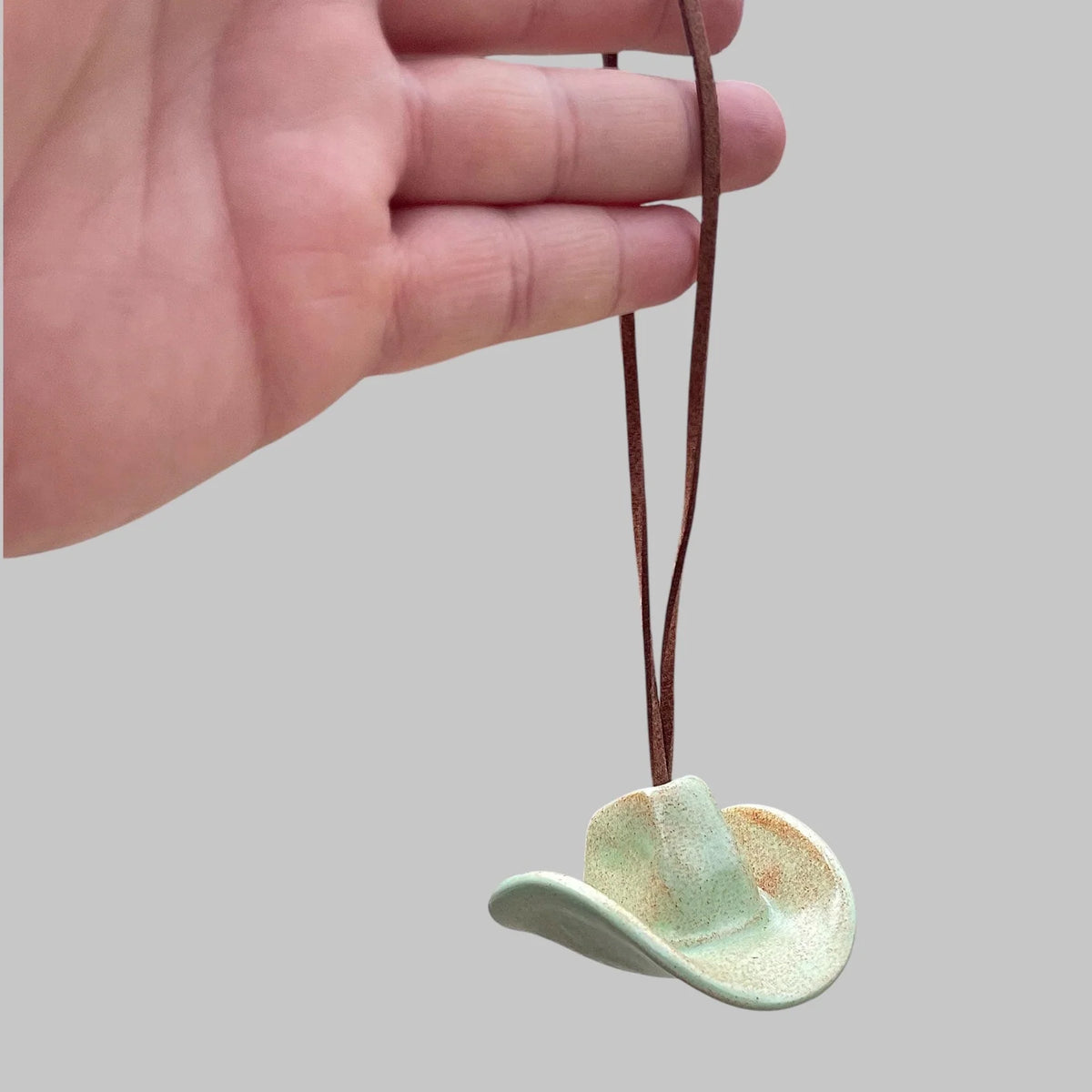 Small Ceramic Cowboy Hat Ornament with Vegan Leather Cord
