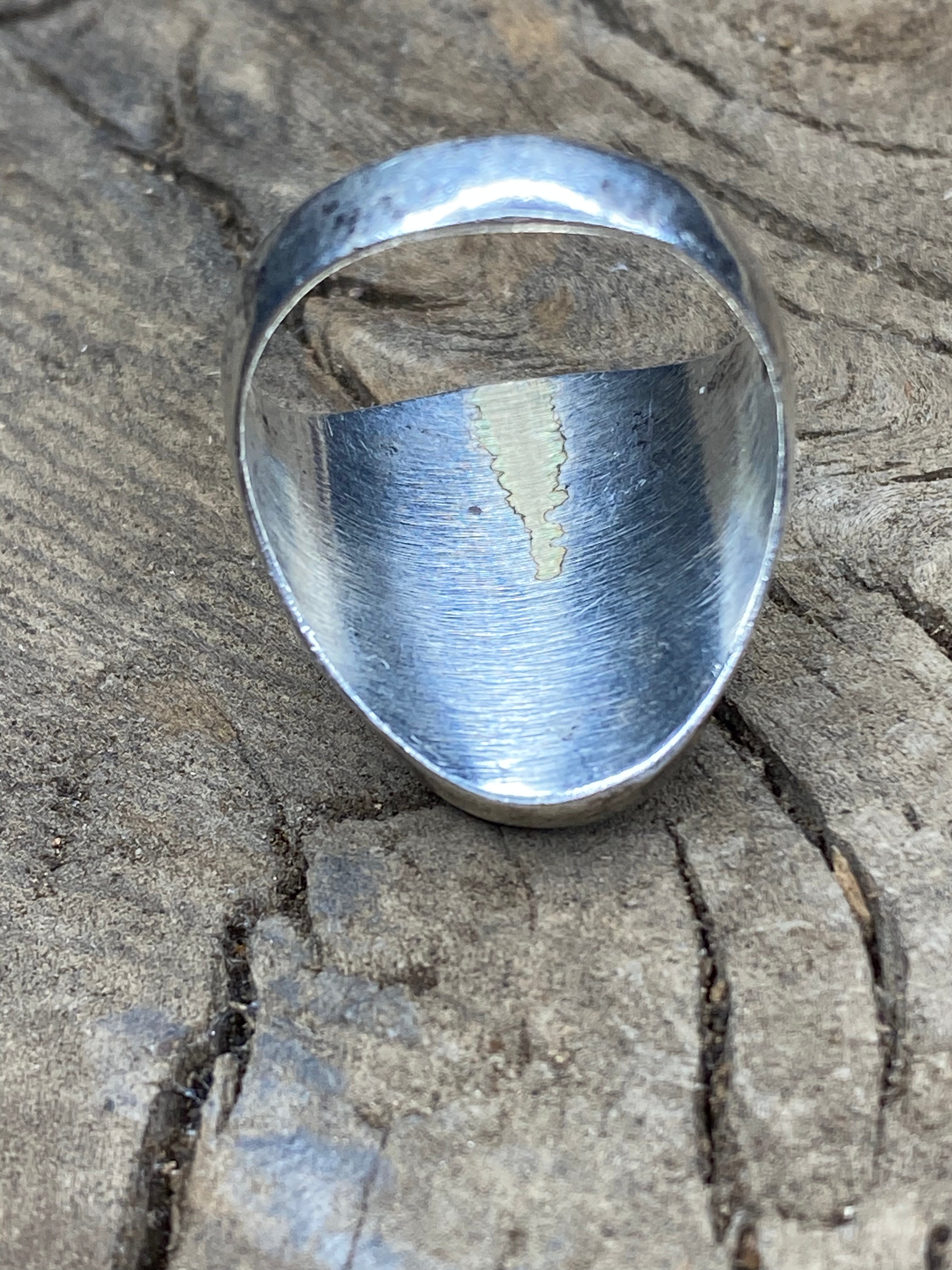 Vintage Turquoise Silver Men's Ring - Size 12