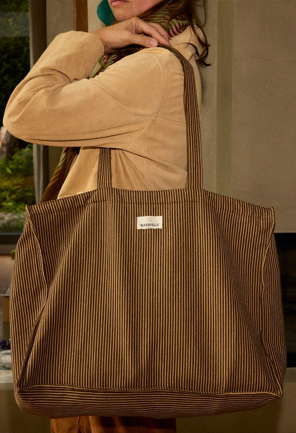 Cotton Weekend Bag Coffee Stripes