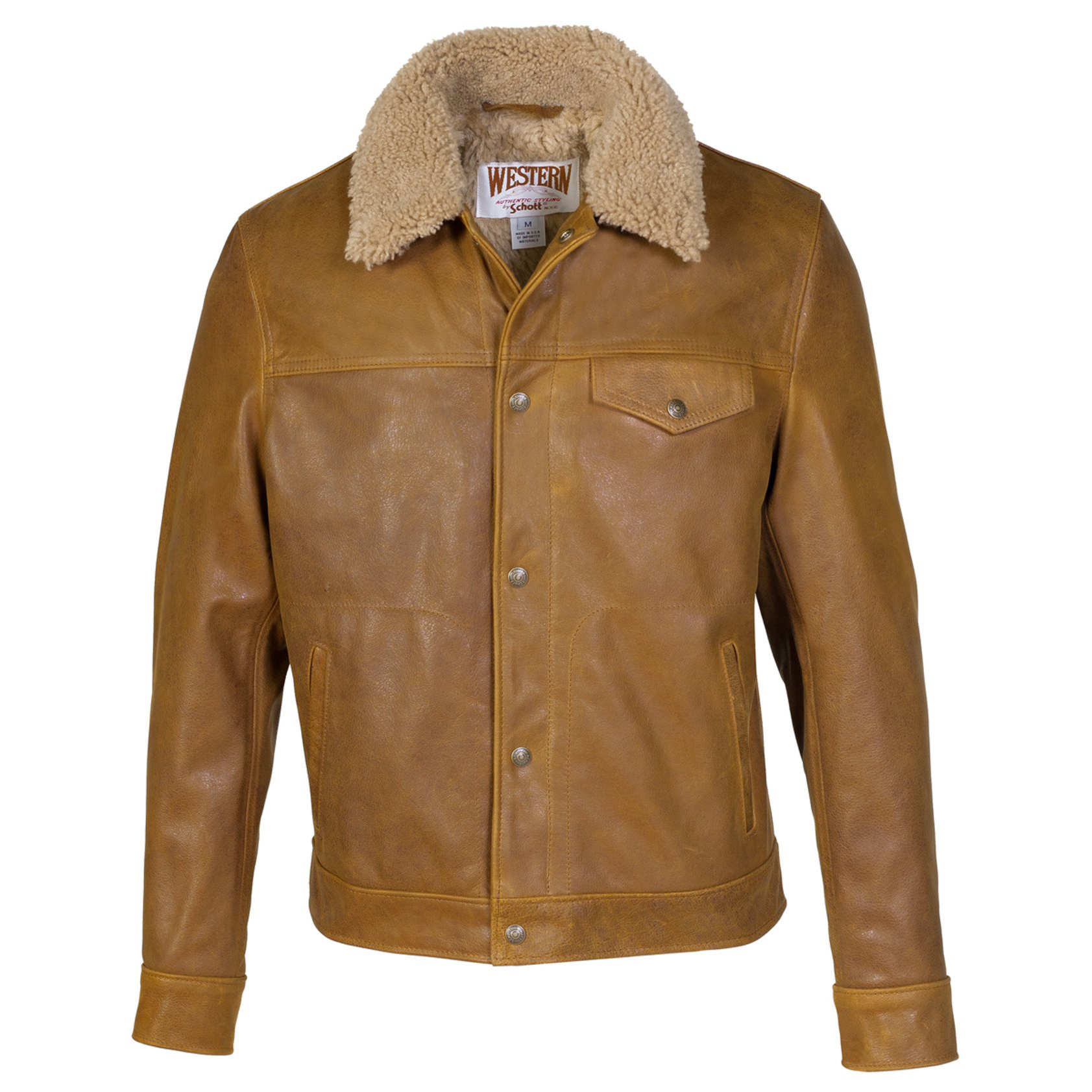 Men's Buffalo Leather Trucker Jacket with Sheepskin Collar