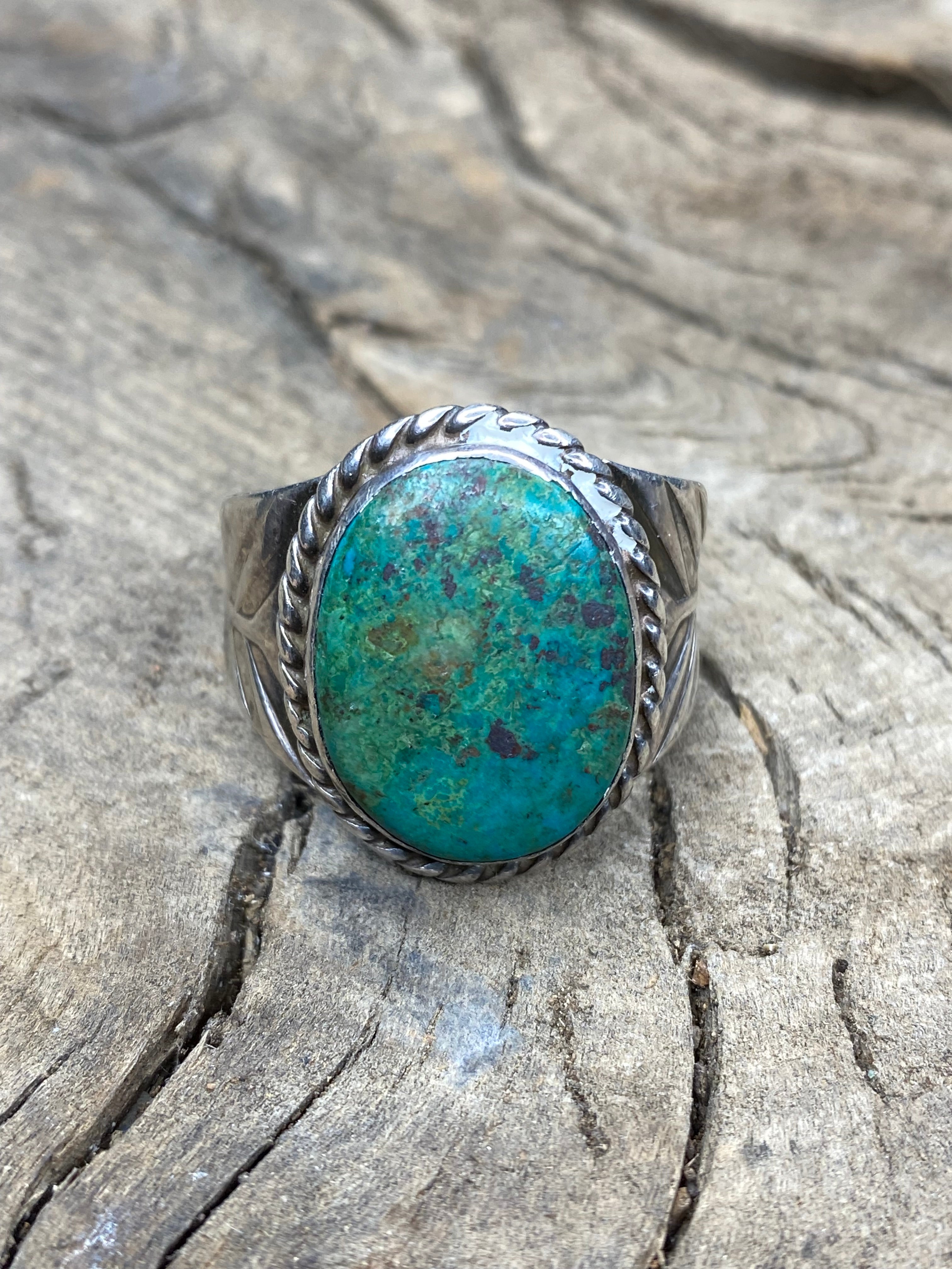 Vintage Chrysocolla Silver Men's Ring - Size 13