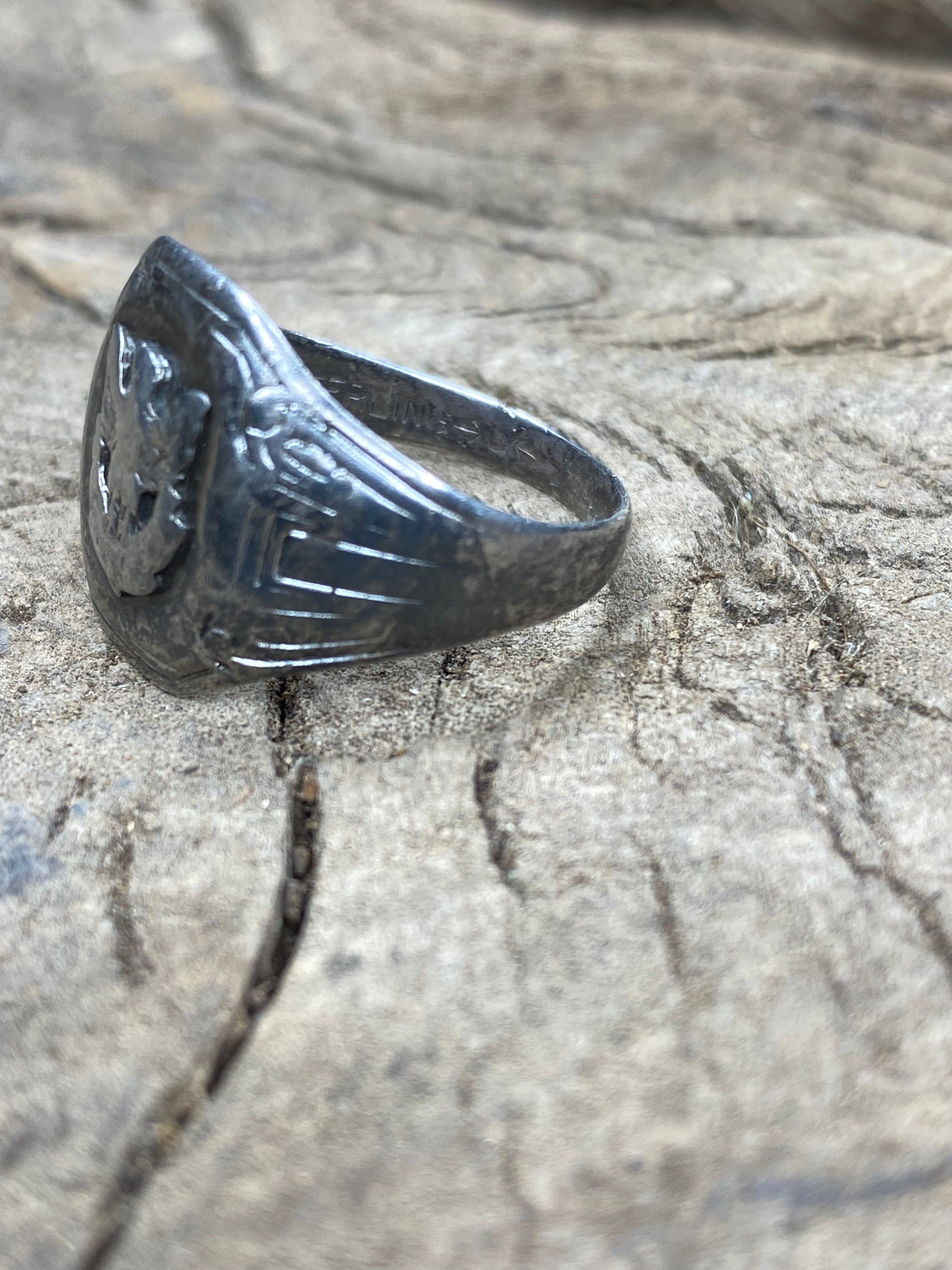 Vintage Sterling Silver Military Signet Ring - Size 10.5