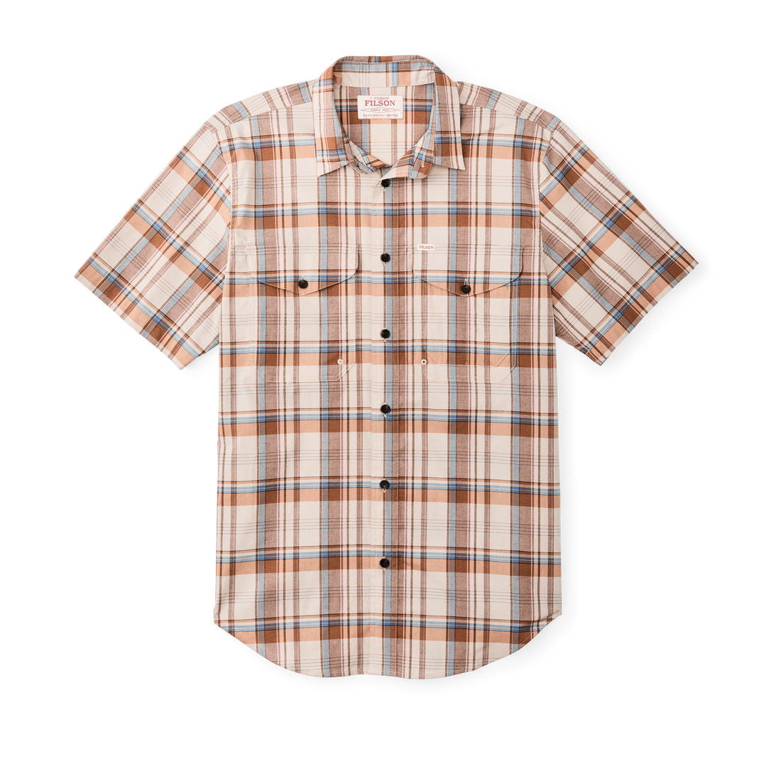 TWIN LAKES SHORT SLEEVE SPORT SHIRT - BEIGE / RUST PLAID