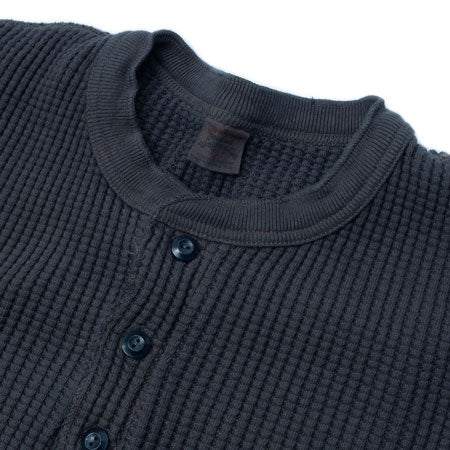 BIG WAFFLE Henley Neck T-shirt - Steel Gray