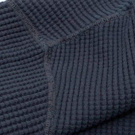 BIG WAFFLE Henley Neck T-shirt - Steel Gray