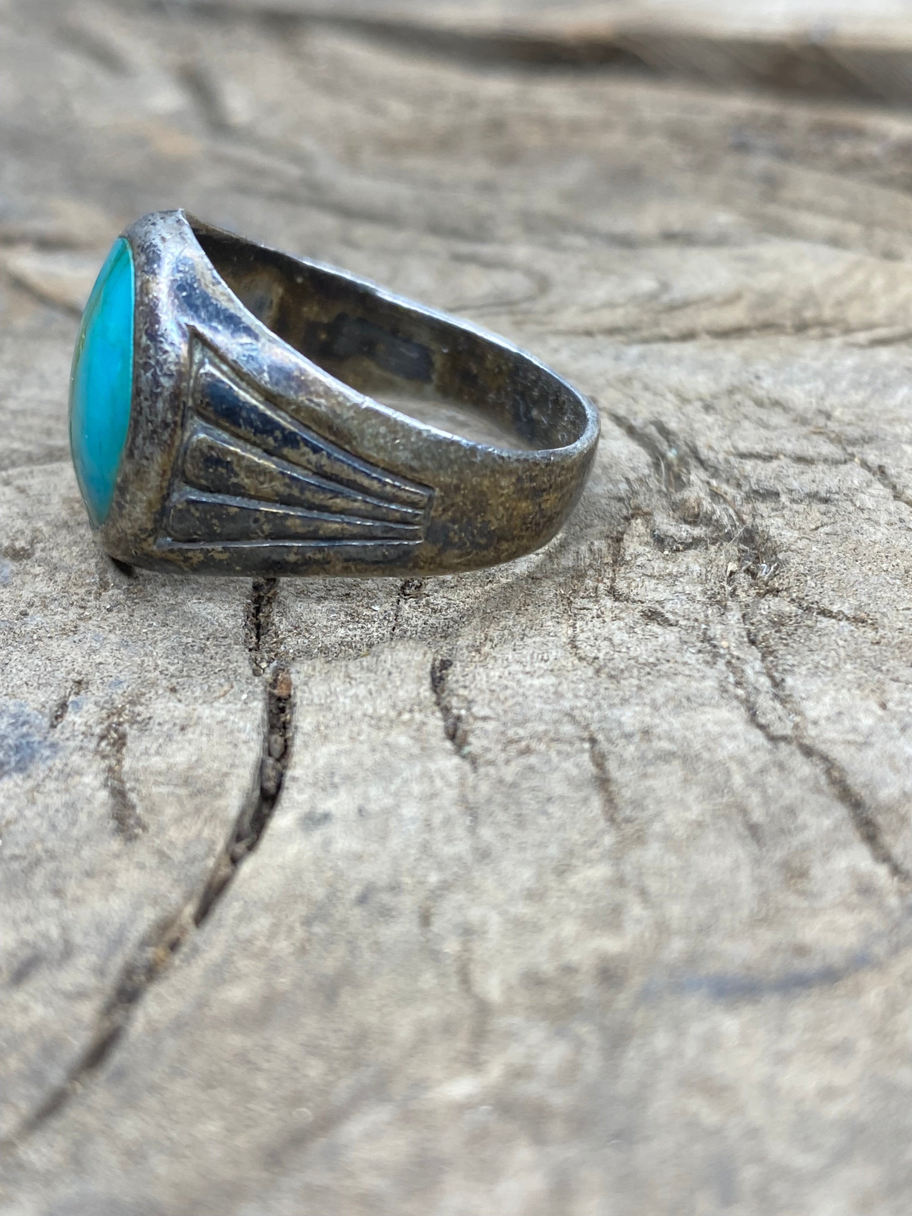 Vintage Turquoise Sterling Silver Men's Ring - Size 11