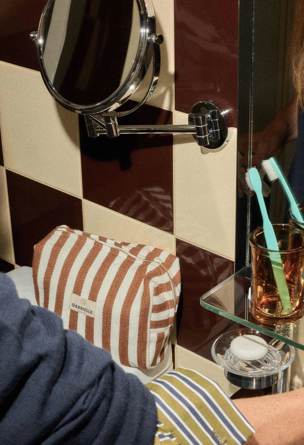 Moka Stripes Cotton Toiletry Bag