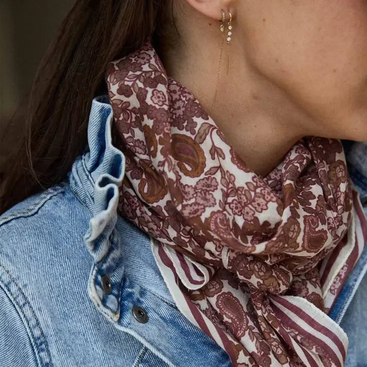 Small Cotton Arabesque Scarf - Bordeaux