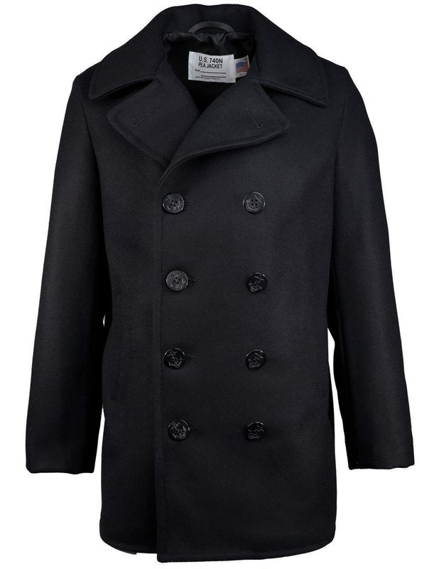 Wool Blend Fitted Peacoat - Navy